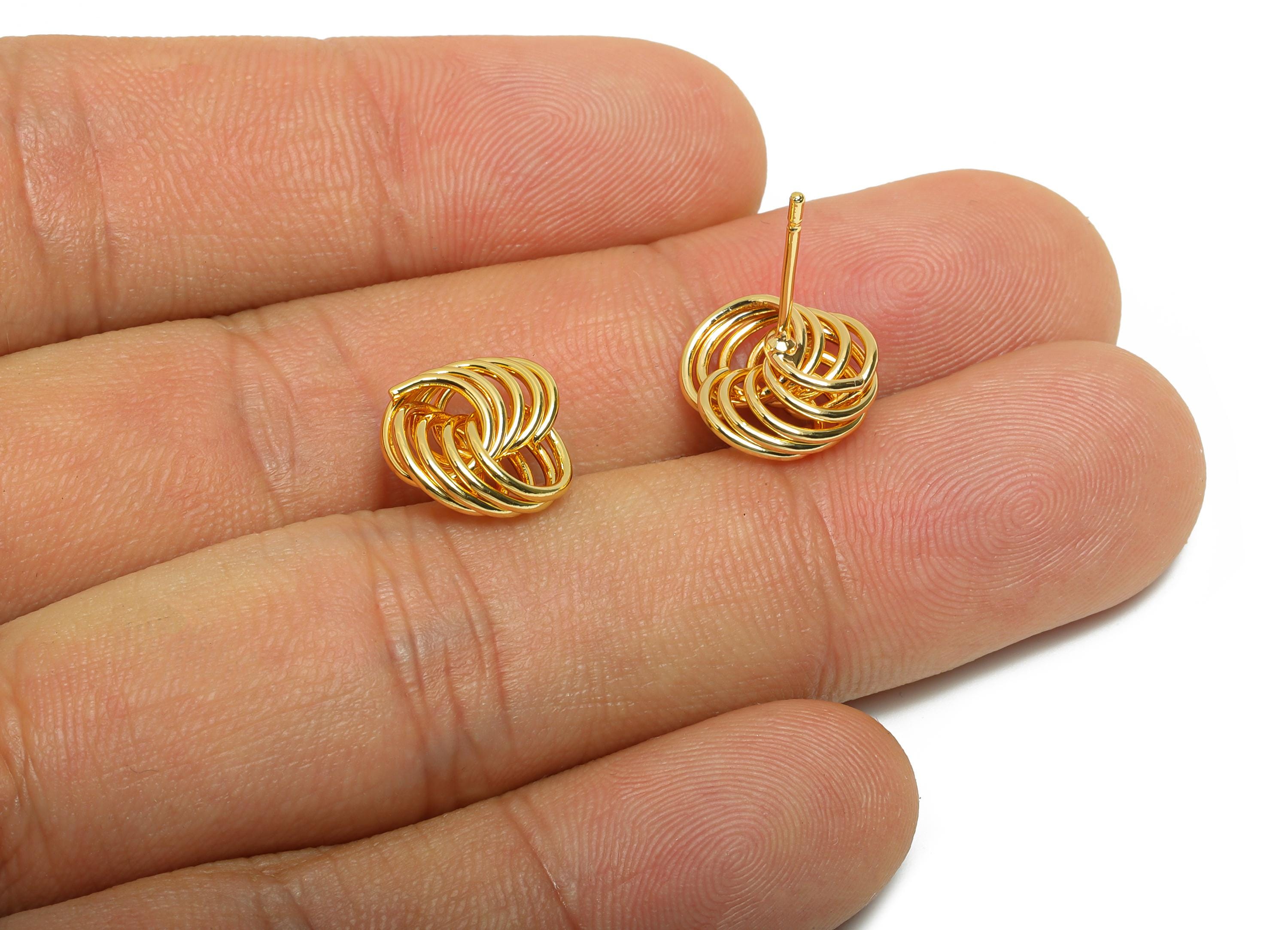 Brass Knot Stud Earring - Twisted Wire Earring Post - Geometric Knot Earring Stud - Dainty Stud - 18K Real Gold Plated - 11x11x3mm -RGP11056 - DOMEDBAZAAR