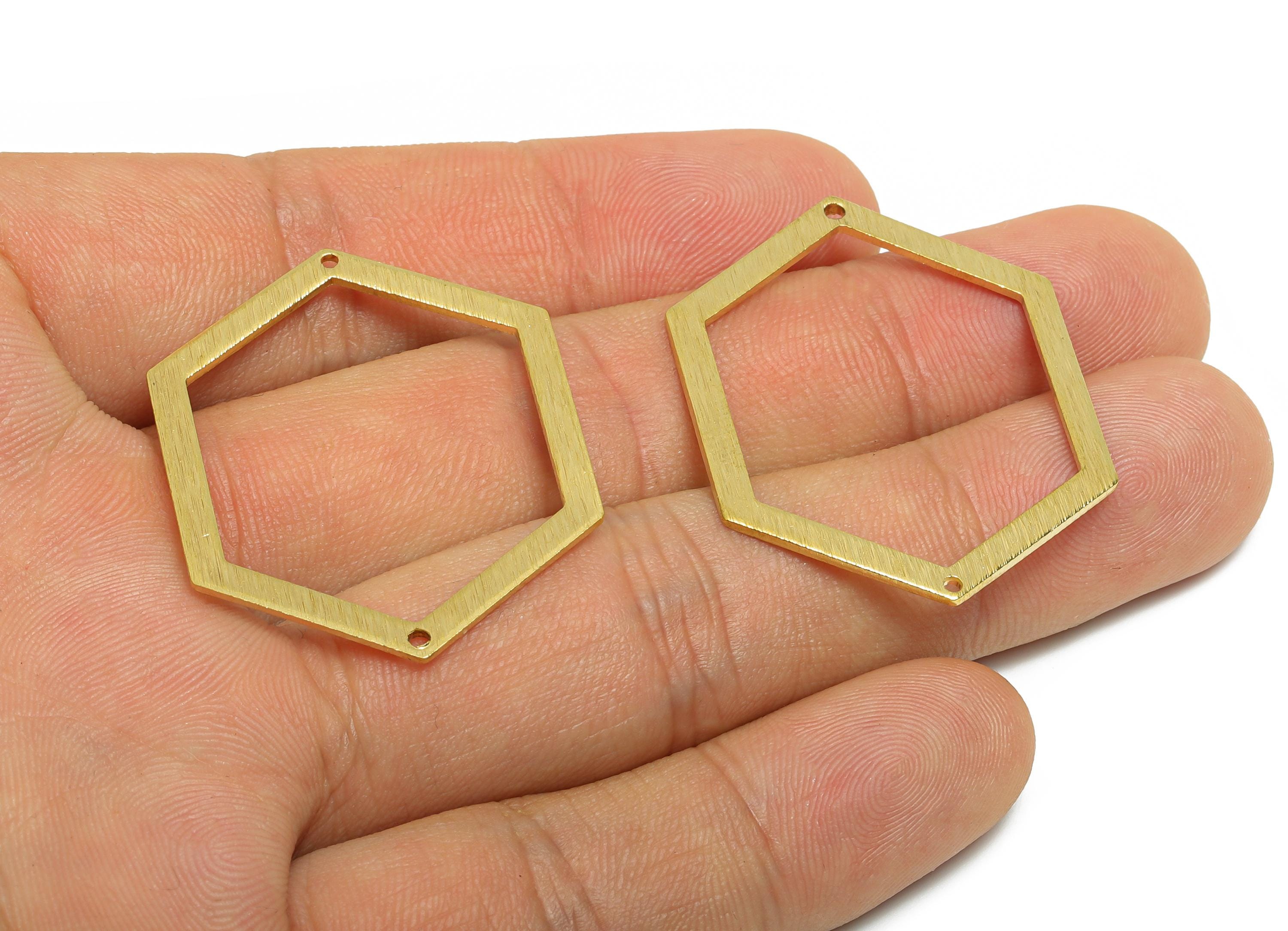 Brass Hexagon Connector - Brass Textured Hexagon Connector - Geometry Jewelry Finding - Textured Hexagon Jewelry - 38x29x1.07mm - RGP11404 - DOMEDBAZAAR