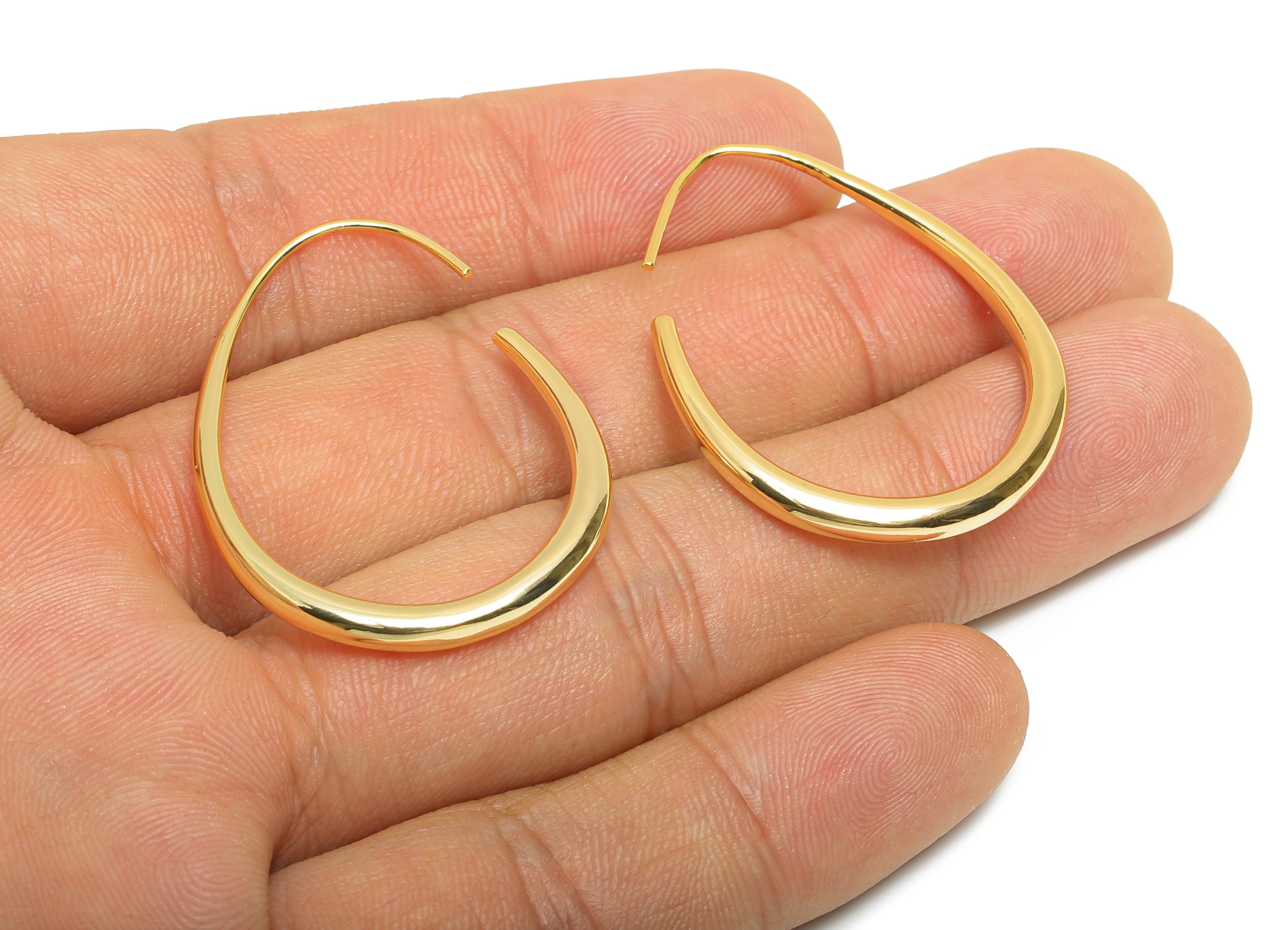 Brass Teardrop Hook Wire - Geometric Hook Earring Hook - Ear Hook Earring - Curved Earring Hook - 18K Real Gold Plated - 11x11x3mm-RGP11055 - DOMEDBAZAAR