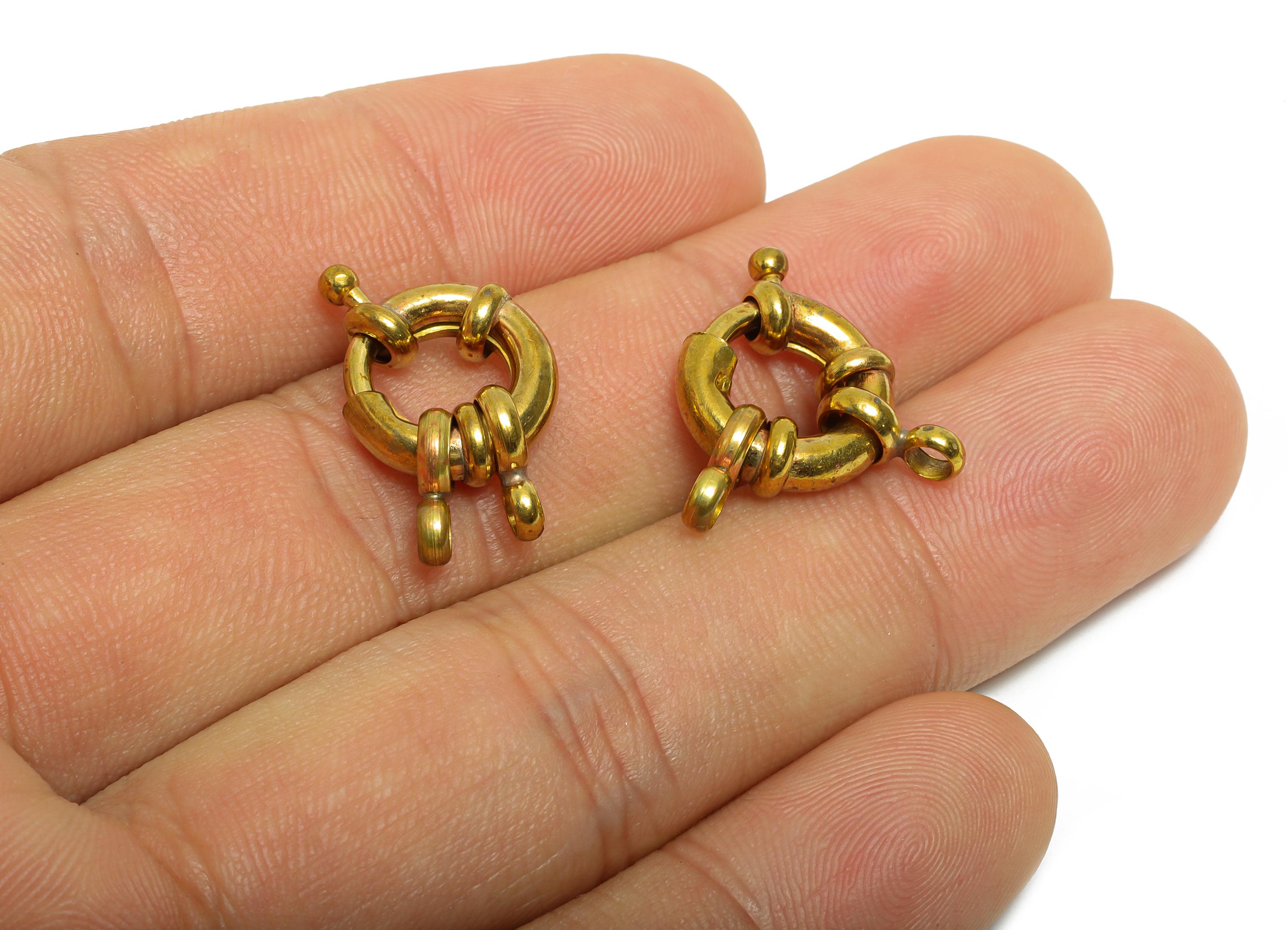 Raw Brass Round Spring Ring Clasp - Spring Ring Clasp with Loop - Chunky Lock Connector - Jewelry Making Supplies - 22x15.88x4.8mm - PP11424 - DOMEDBAZAAR