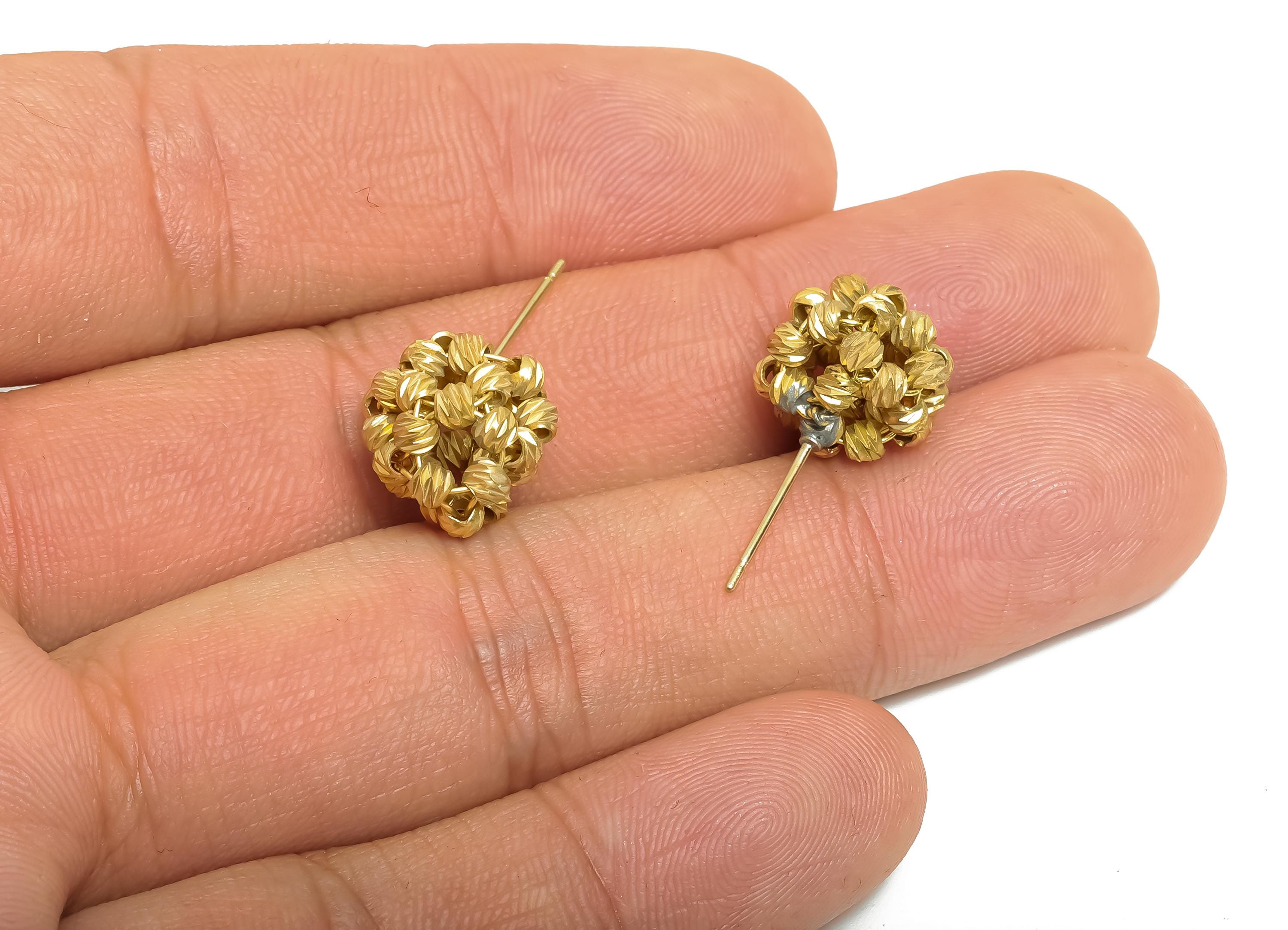 Brass Beaded Earring Post - Raw Brass Textured Cluster Earring - Braided Bead Stud Earring - Twist Bead Stud Earring - 41x31x2mm - PP11215 - DOMEDBAZAAR