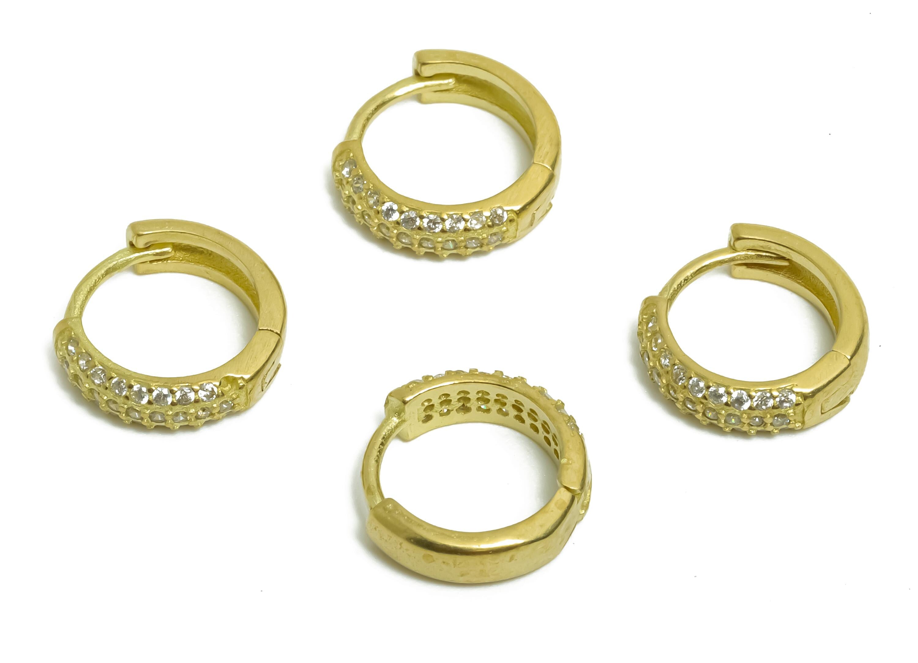 Brass CZ Round Huggie Hoop Earring - Mini Raw Brass Zircon Earrings - Dainty Huggie Hoop Clasp - Jewelry Findings - 10.74x10.3x3mm - PP11292 - DOMEDBAZAAR