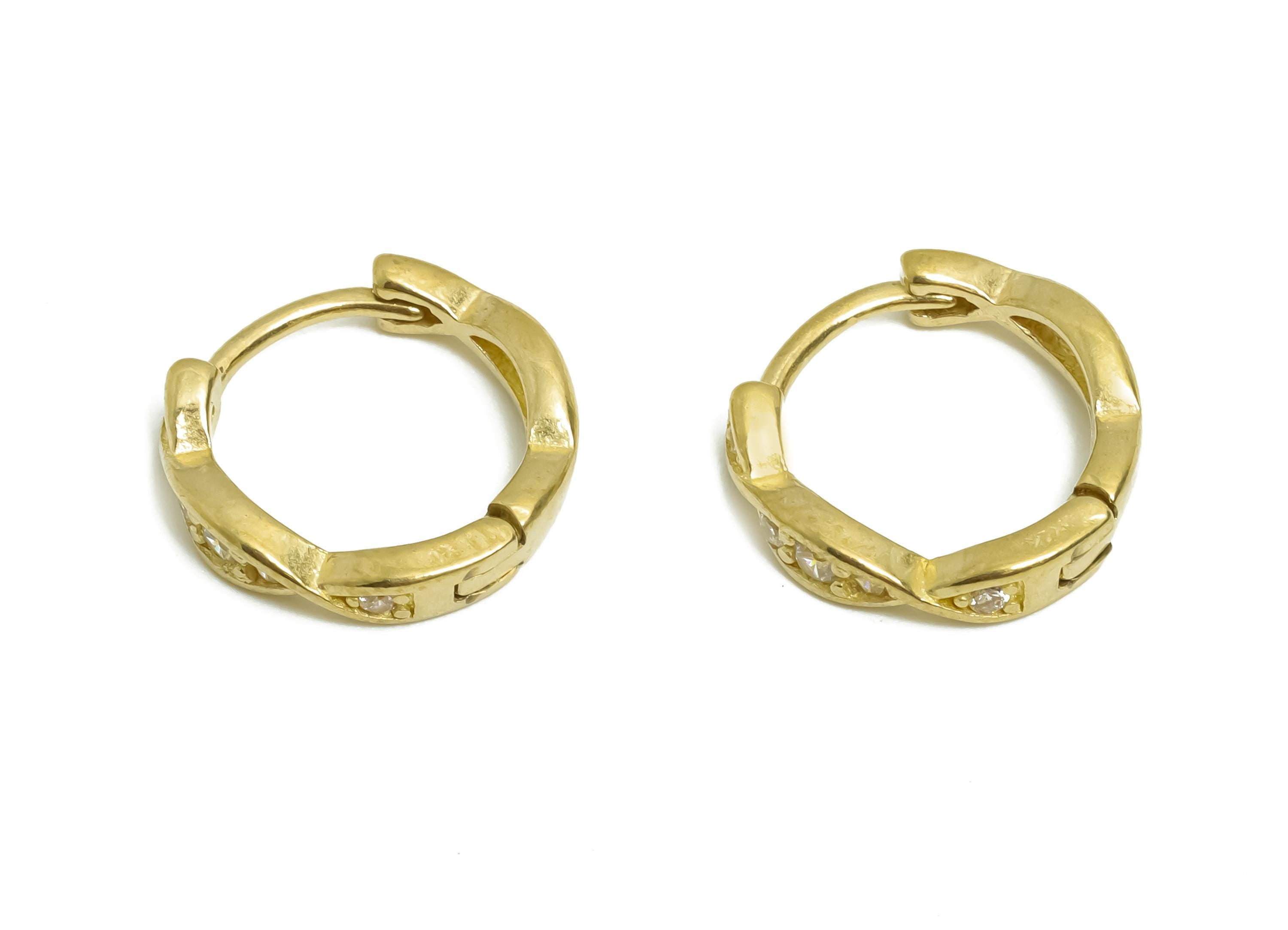 Brass CZ Huggie Hoop Earring - Statement Raw Brass Zircon Earring - Dainty Huggie Hoop Clasp - Jewelry Finding - 12.7x11.9x2.8mm - PP11315 - DOMEDBAZAAR