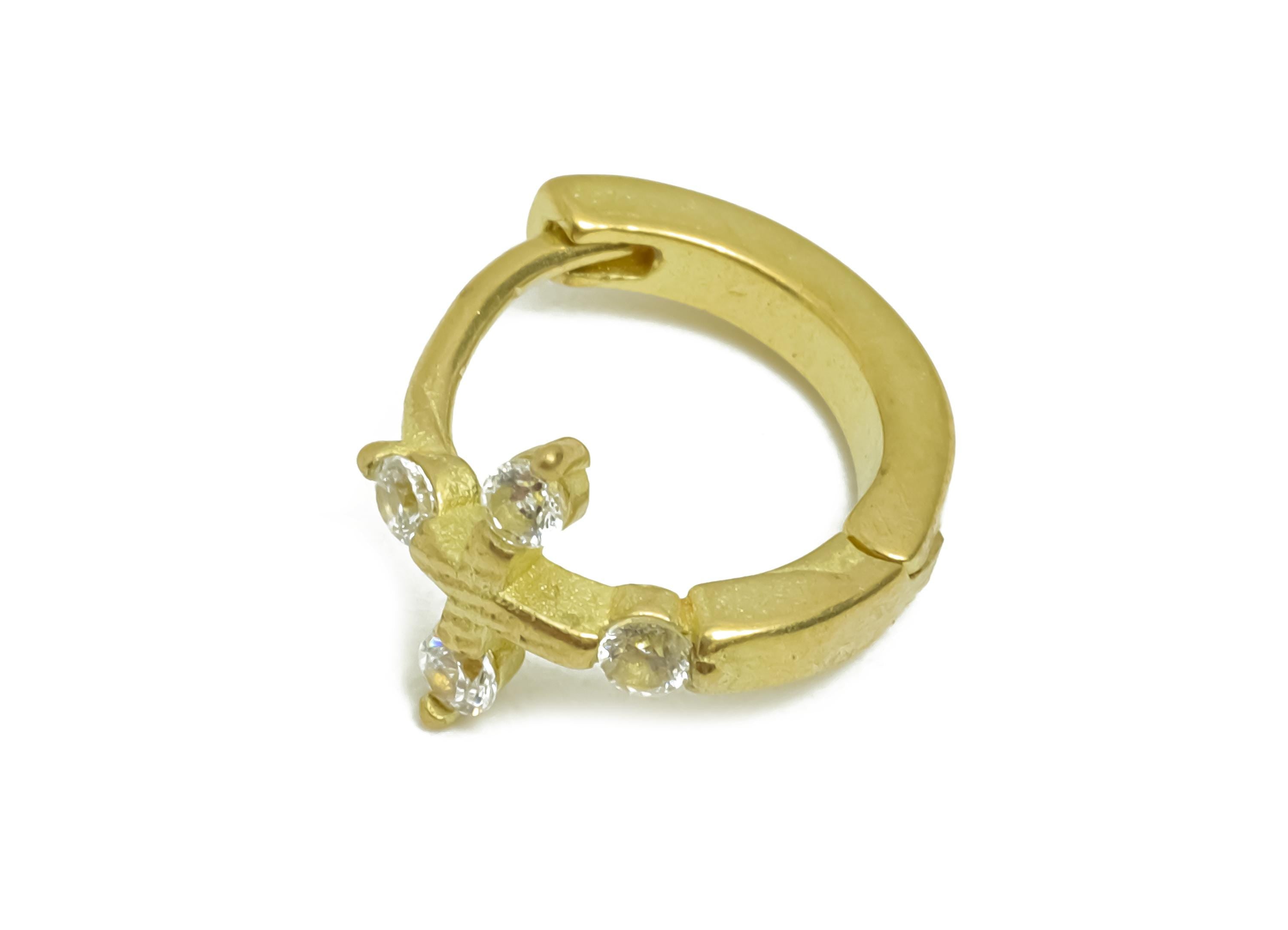 Brass CZ Cross Huggie Hoop Earring - Raw Brass Zircon Earrings - Statement Huggie Hoop Clasp - Jewelry Findings - 11.7x10.75x7.2mm - PP11324 - DOMEDBAZAAR