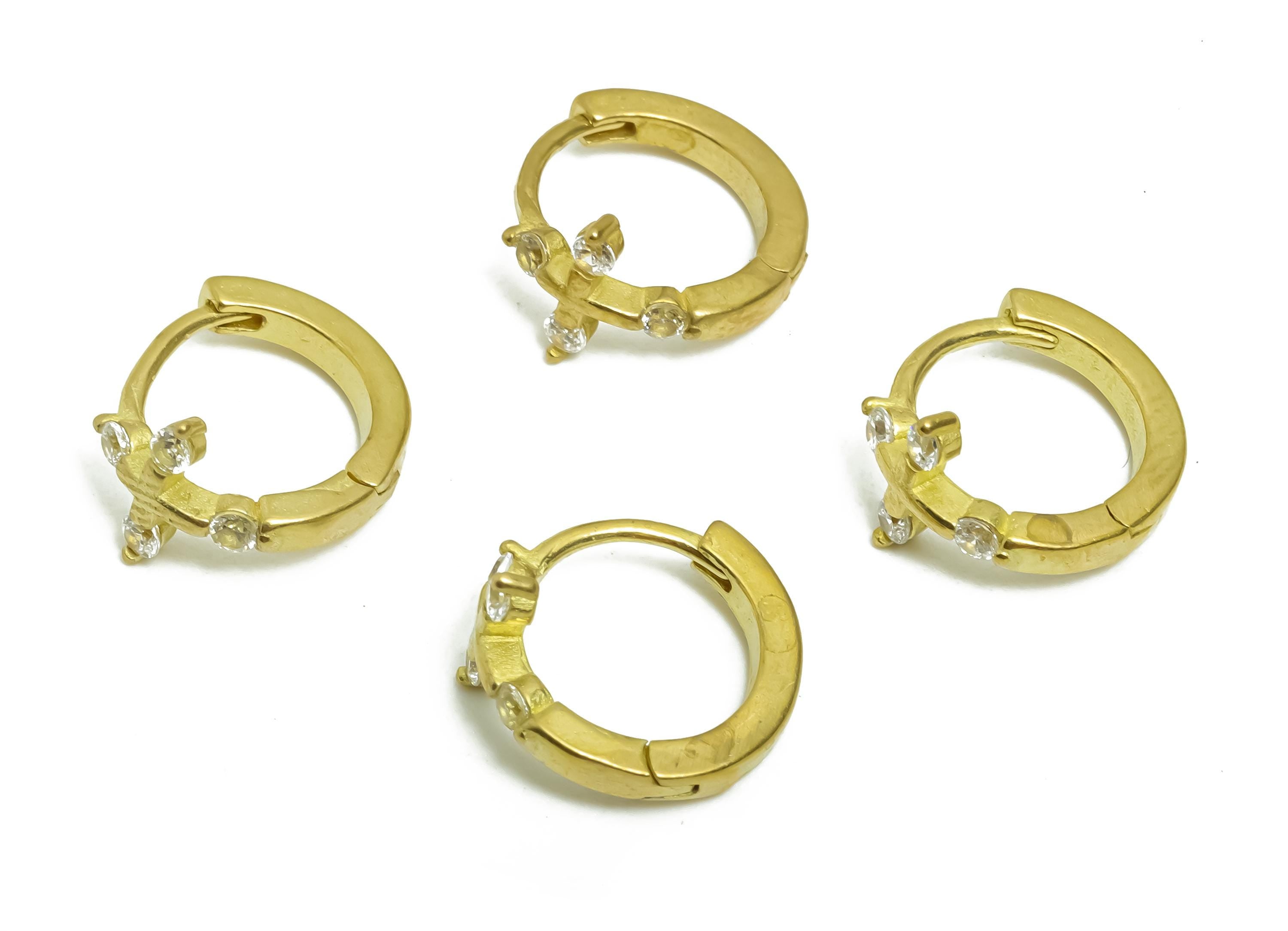 Brass CZ Cross Huggie Hoop Earring - Raw Brass Zircon Earrings - Statement Huggie Hoop Clasp - Jewelry Findings - 11.7x10.75x7.2mm - PP11324 - DOMEDBAZAAR