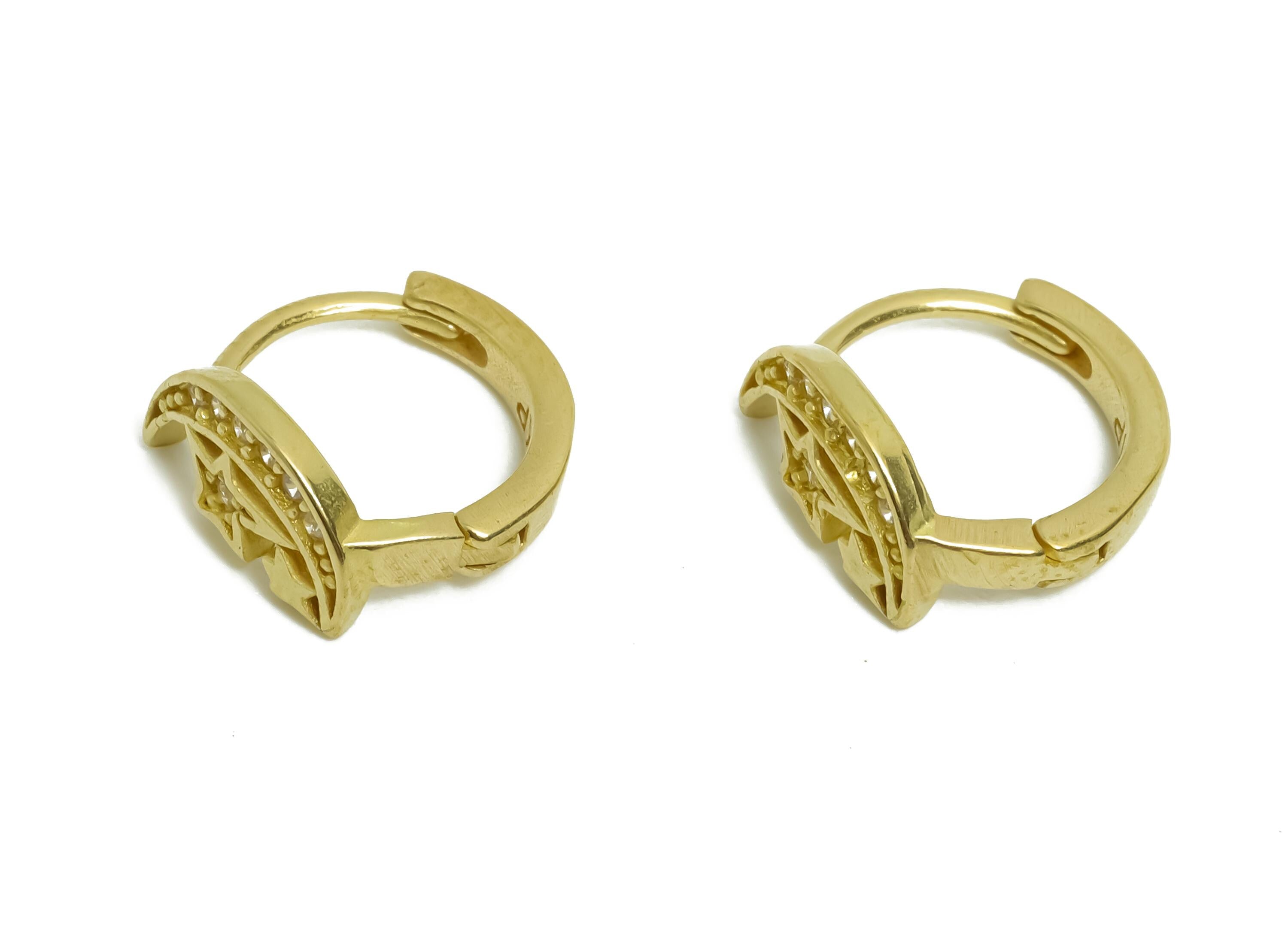 Brass CZ Huggie Hoop Earring - Raw Brass Celestial Moon Star Earring - Zircon Huggie Hoop Clasp - Jewelry Finding - 10.37x10x5mm - PP11351 - DOMEDBAZAAR