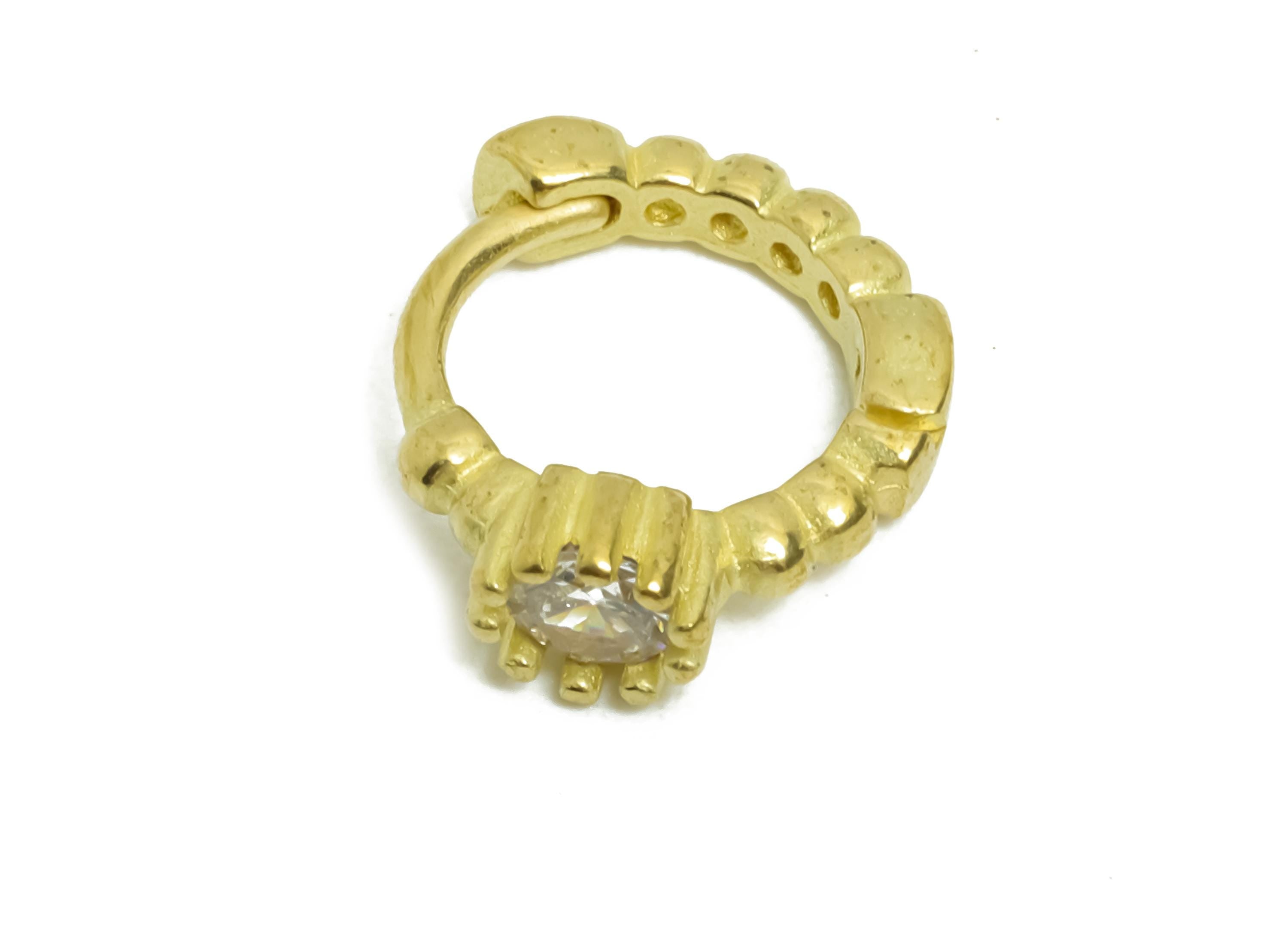 Brass CZ Huggie Hoop Earring - Textured Raw Brass Zircon Earring - Mini Huggie Hoop Clasp - Jewelry Finding - 12.24x11.27x3.4mm - PP11313 - DOMEDBAZAAR