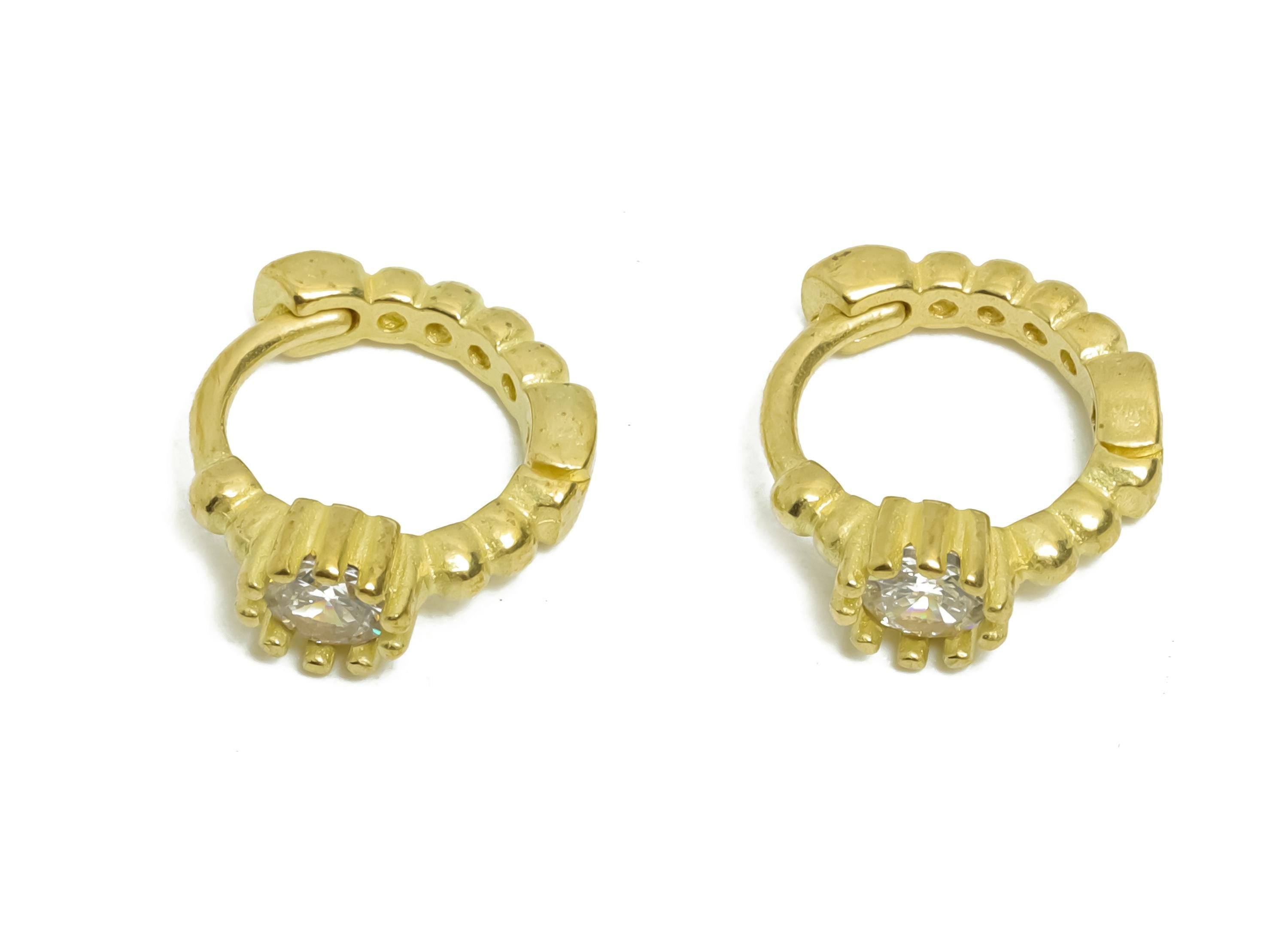 Brass CZ Huggie Hoop Earring - Textured Raw Brass Zircon Earring - Mini Huggie Hoop Clasp - Jewelry Finding - 12.24x11.27x3.4mm - PP11313 - DOMEDBAZAAR