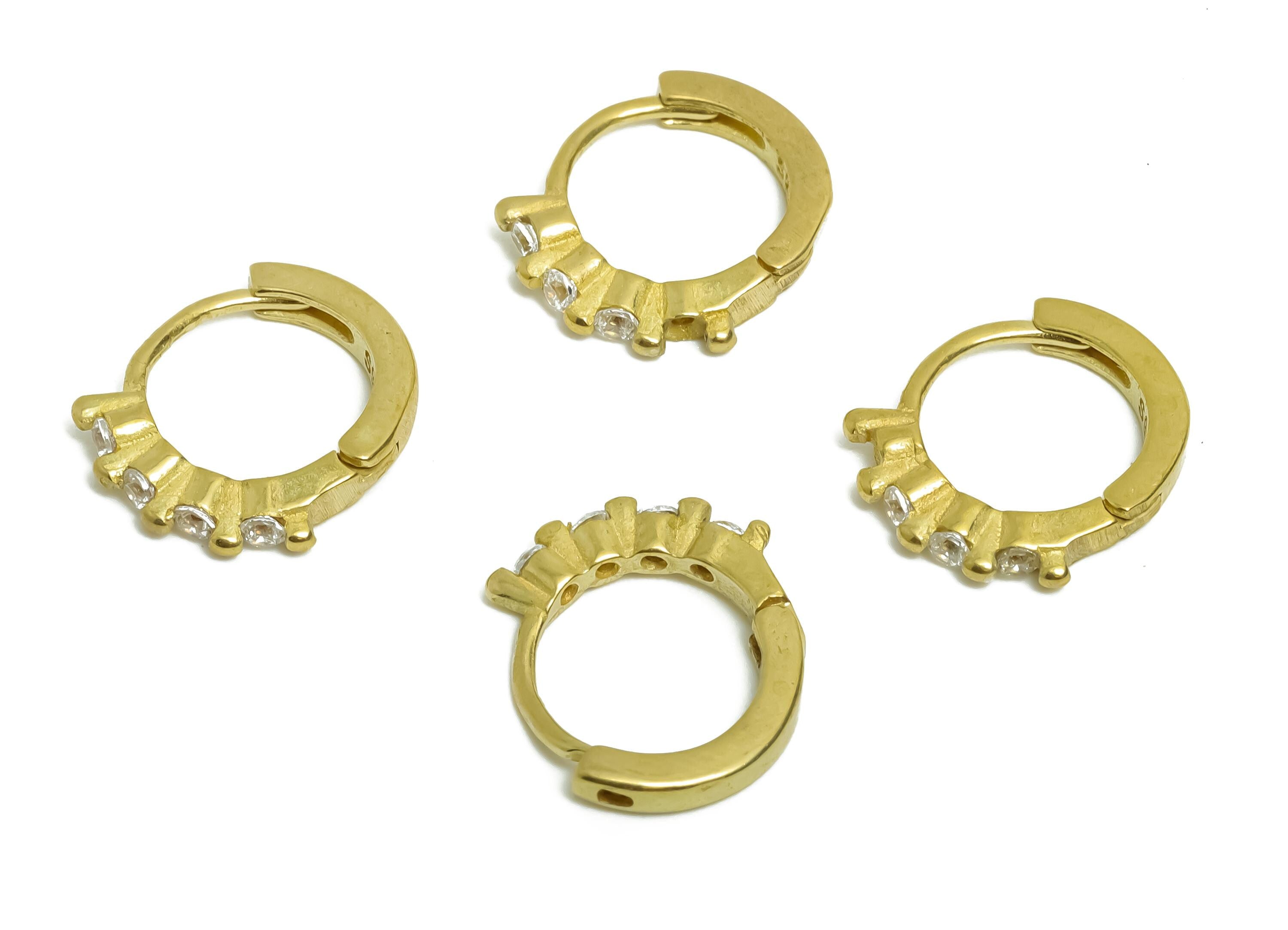 Brass CZ Round Huggie Hoop Earring - Raw Brass Minimalist Circle Zircon Earring - Classic Huggie Hoop Clasp - 12.44x10.64x1.68mm - PP11356 - DOMEDBAZAAR