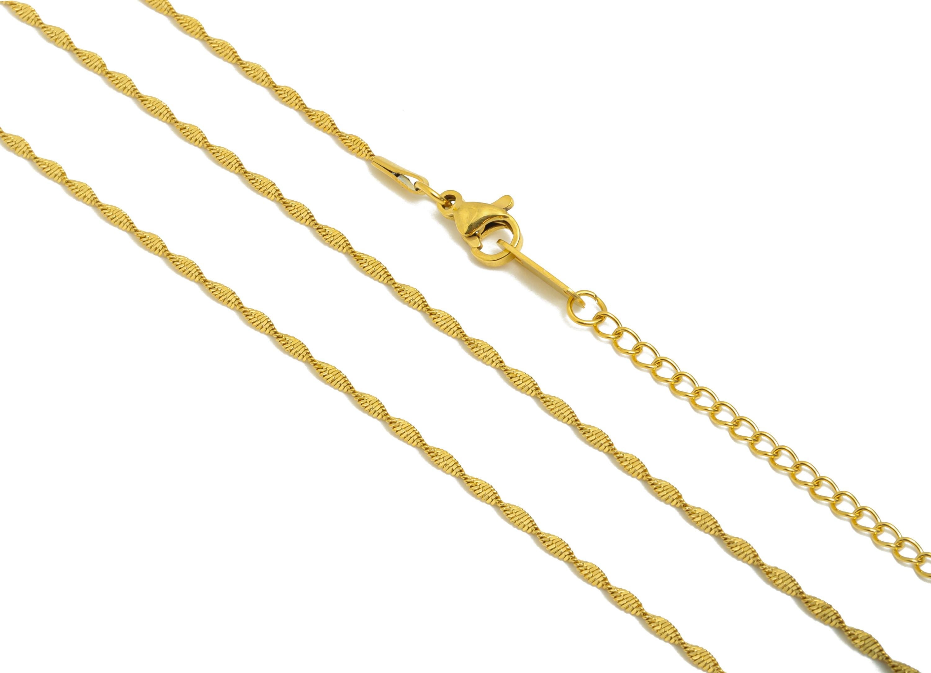 45+5cm Steel Twisted Rope Chain Necklace - Dainty Rope Chain Necklace - Unisex Minimalist Jewelry - 18K Vacuum Plating - 1x0.4mm - SS2579G - DOMEDBAZAAR
