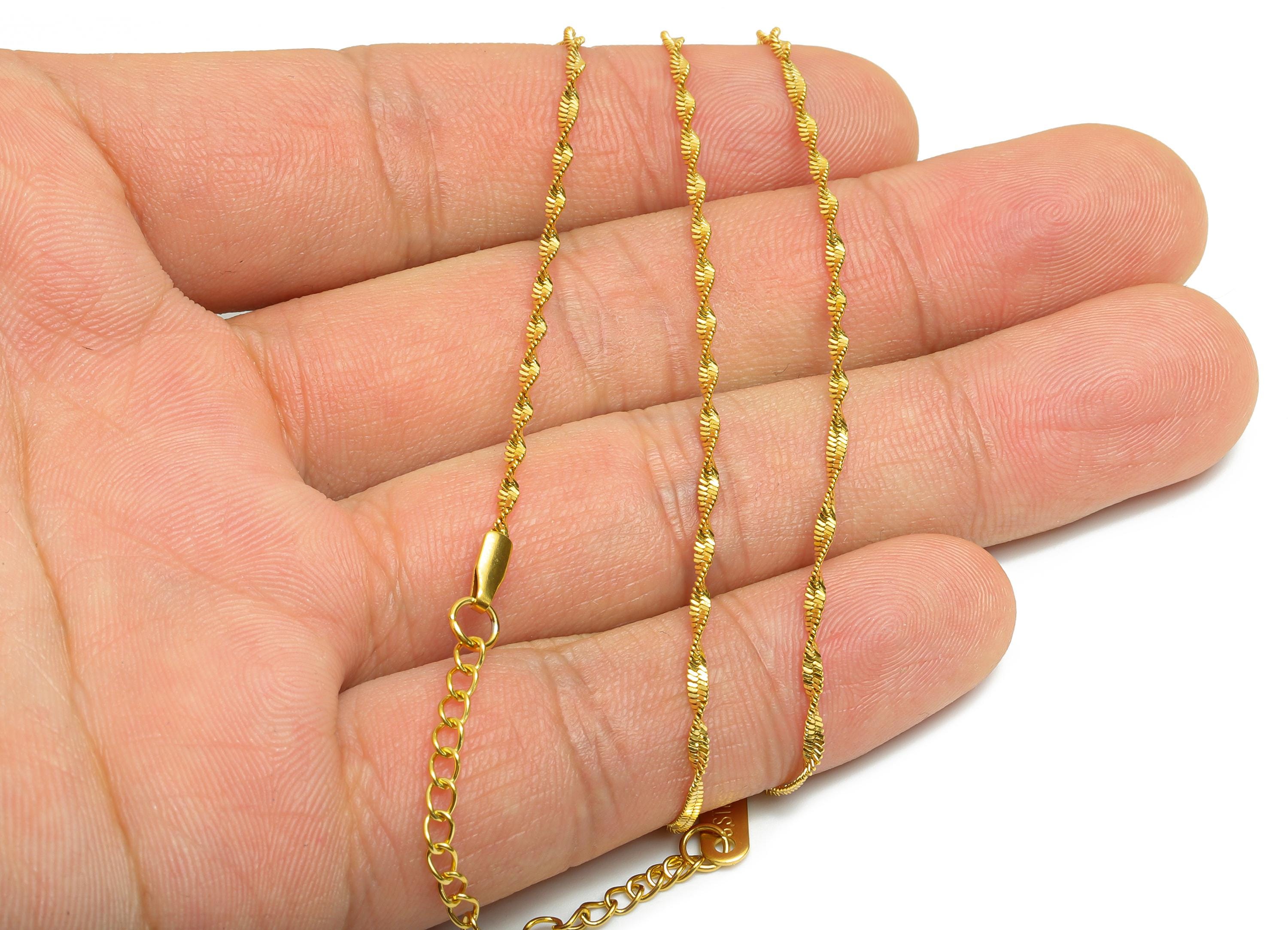 45+5cm Steel Twisted Rope Chain Necklace - Dainty Rope Chain Necklace - Unisex Minimalist Jewelry - 18K Vacuum Plating - 1x0.4mm - SS2579G - DOMEDBAZAAR