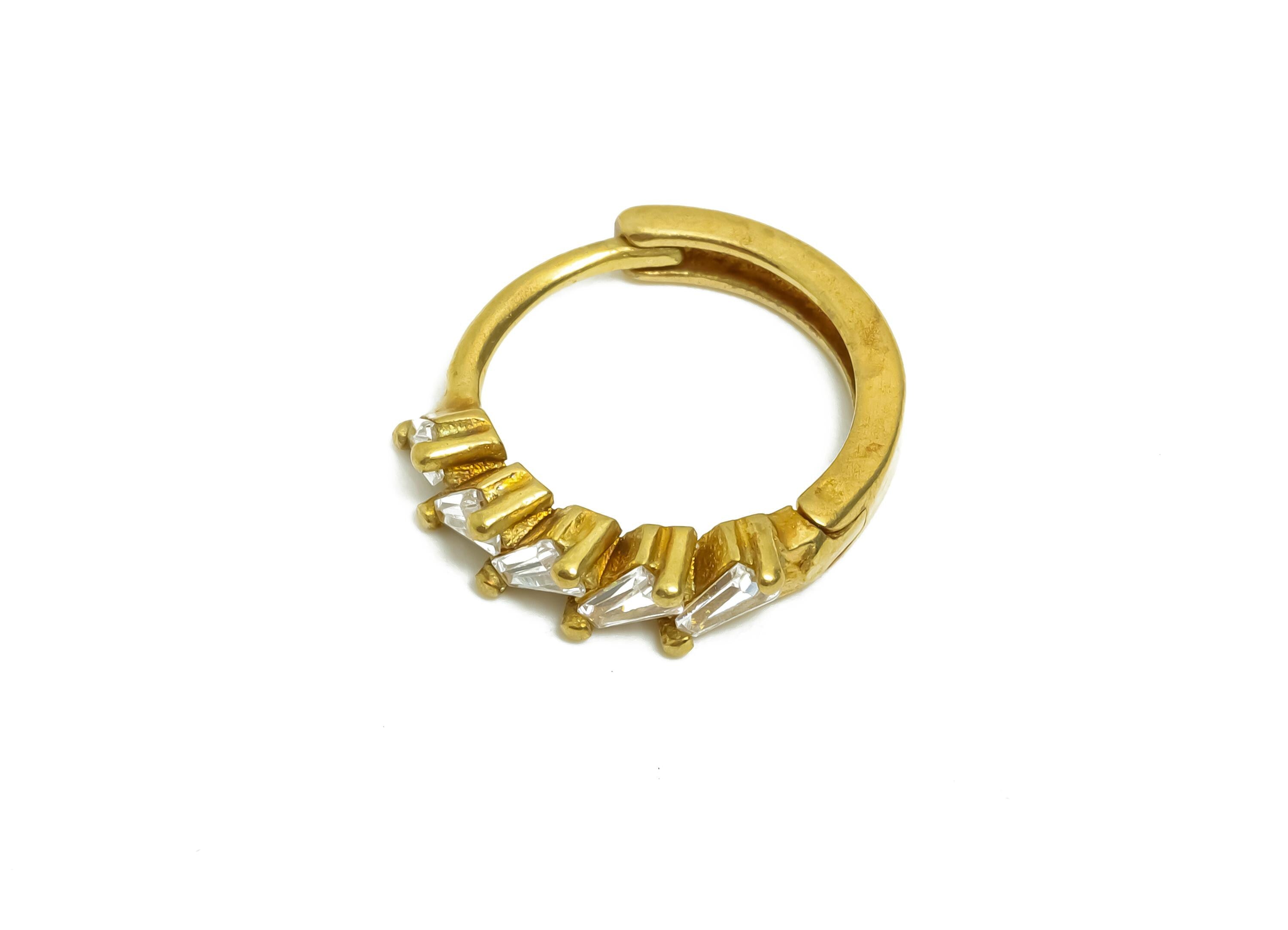 Brass CZ Huggie Hoop Earring - Raw Brass Geometric Zircon Earring - Classic Huggie Hoop Clasp - Jewelry Finding - 14.5x13x3.33mm - PP11343 - DOMEDBAZAAR