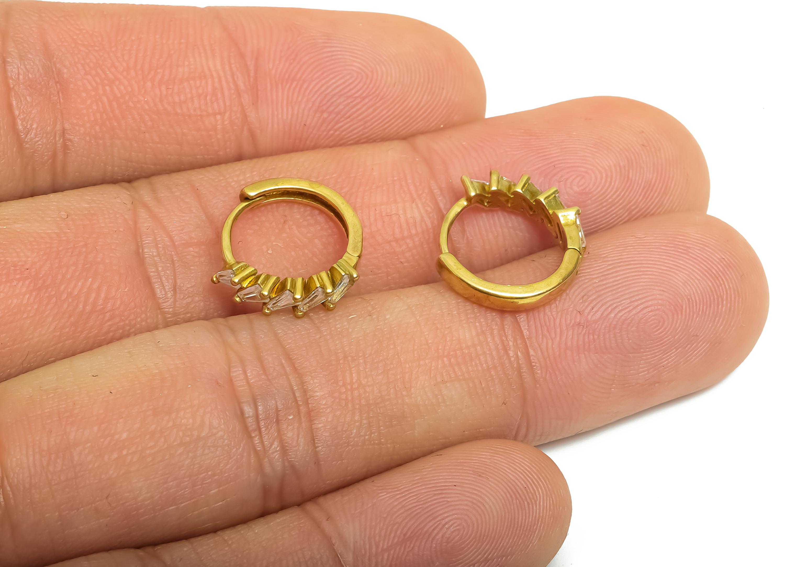 Brass CZ Huggie Hoop Earring - Raw Brass Geometric Zircon Earring - Classic Huggie Hoop Clasp - Jewelry Finding - 14.5x13x3.33mm - PP11343 - DOMEDBAZAAR