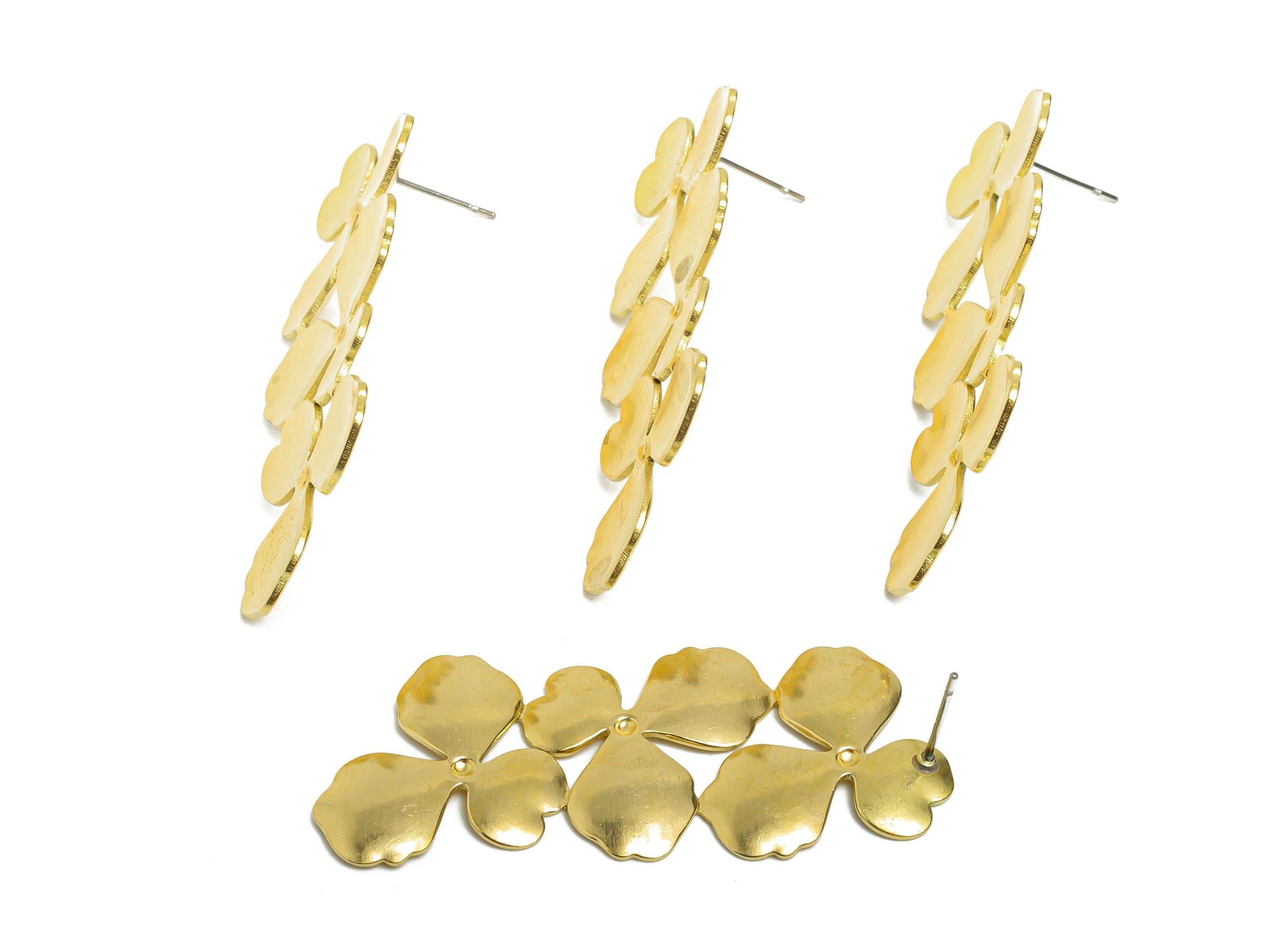 Brass Floral Cluster Earring Post - Statement Petal Earring Stud - Artistic Botanical Jewelry - Wedding Or Party Earring - 50x20x2mm-PP11079 - DOMEDBAZAAR