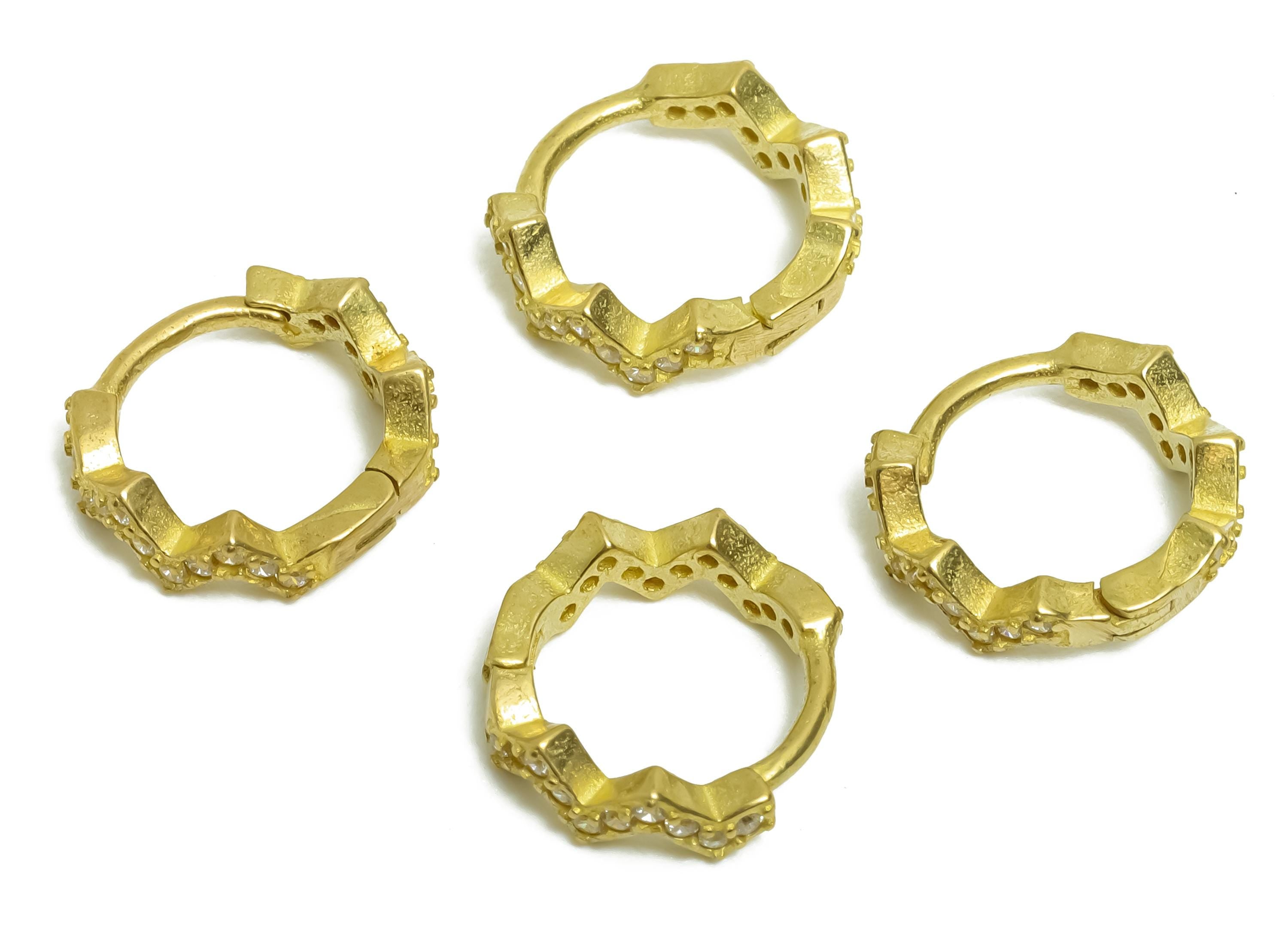Brass CZ Huggie Hoop Earring - Raw Brass Wave Zircon Earrings - Classic Huggie Hoop Clasps - Jewelry Finding - 11.14x10x3.3mm - PP11320 - DOMEDBAZAAR