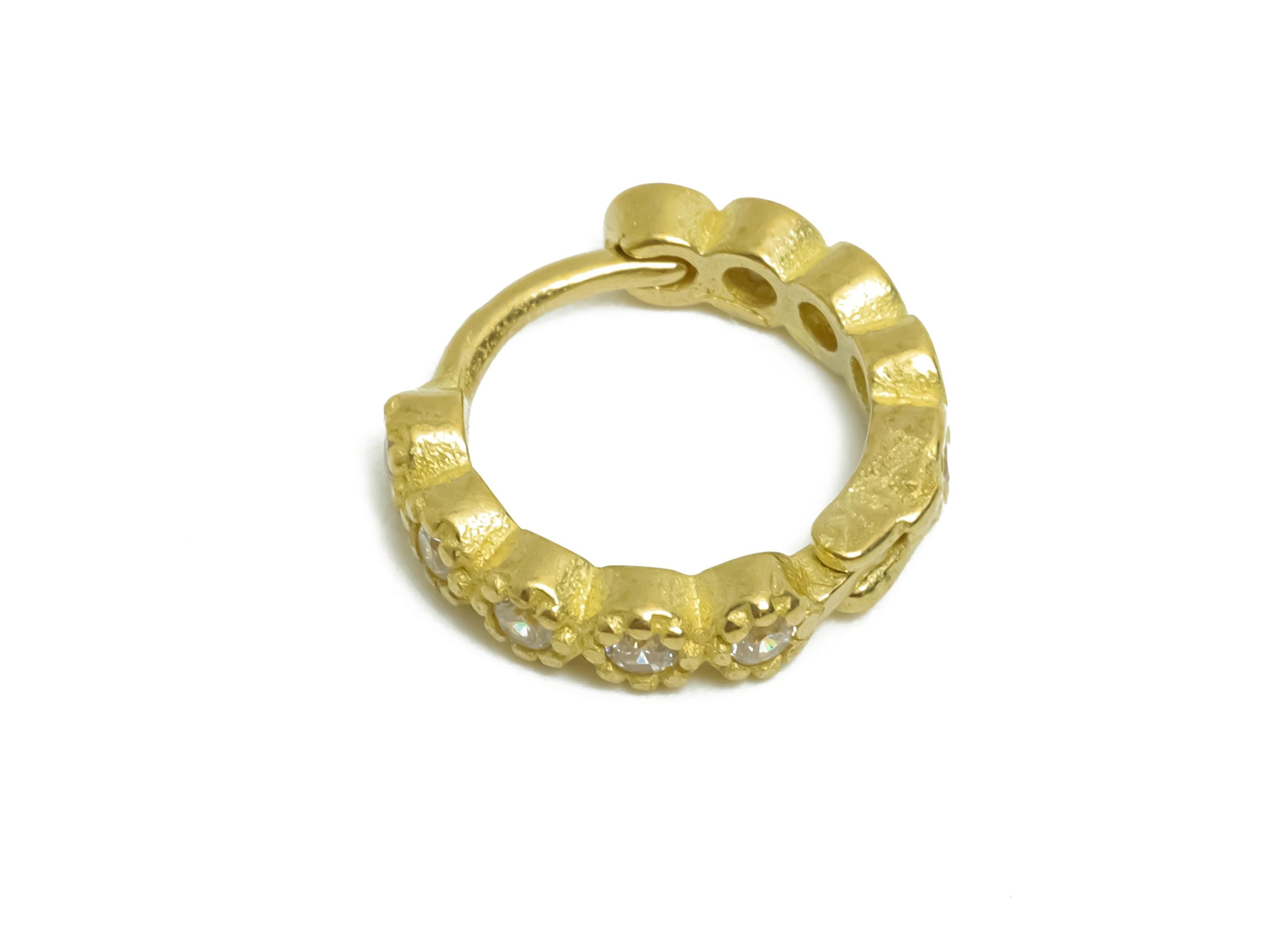 Brass CZ Round Huggie Hoop Earring - Raw Brass Minimalist Circle Zircon Earring - Dainty Huggie Hoop Clasp - 11.64x10.9x2.6mm - PP11342 - DOMEDBAZAAR