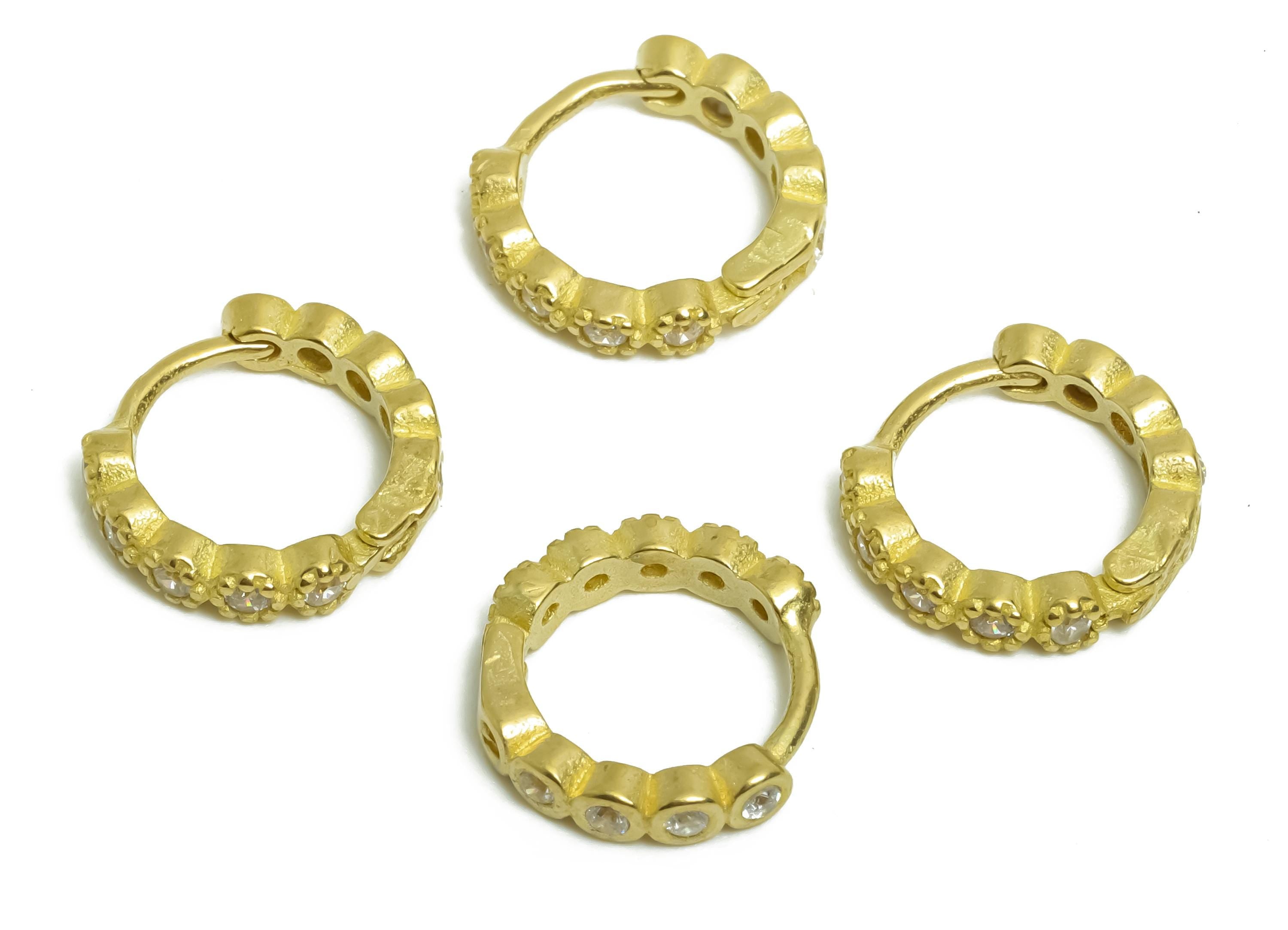 Brass CZ Round Huggie Hoop Earring - Raw Brass Minimalist Circle Zircon Earring - Dainty Huggie Hoop Clasp - 11.64x10.9x2.6mm - PP11342 - DOMEDBAZAAR