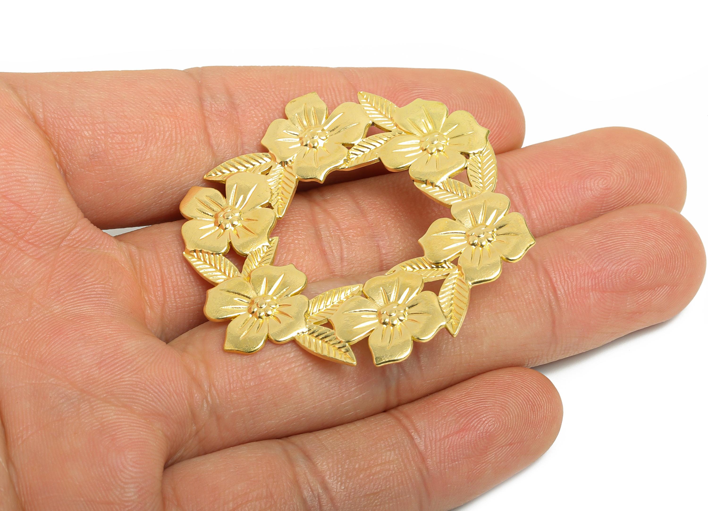 Brass Floral Hoop Earring Post - Gold Flower Cutout Earring Stud - Botanical Jewelry - Lightweight Floral Earring Stud - 47x44x1mm - PP11078 - DOMEDBAZAAR