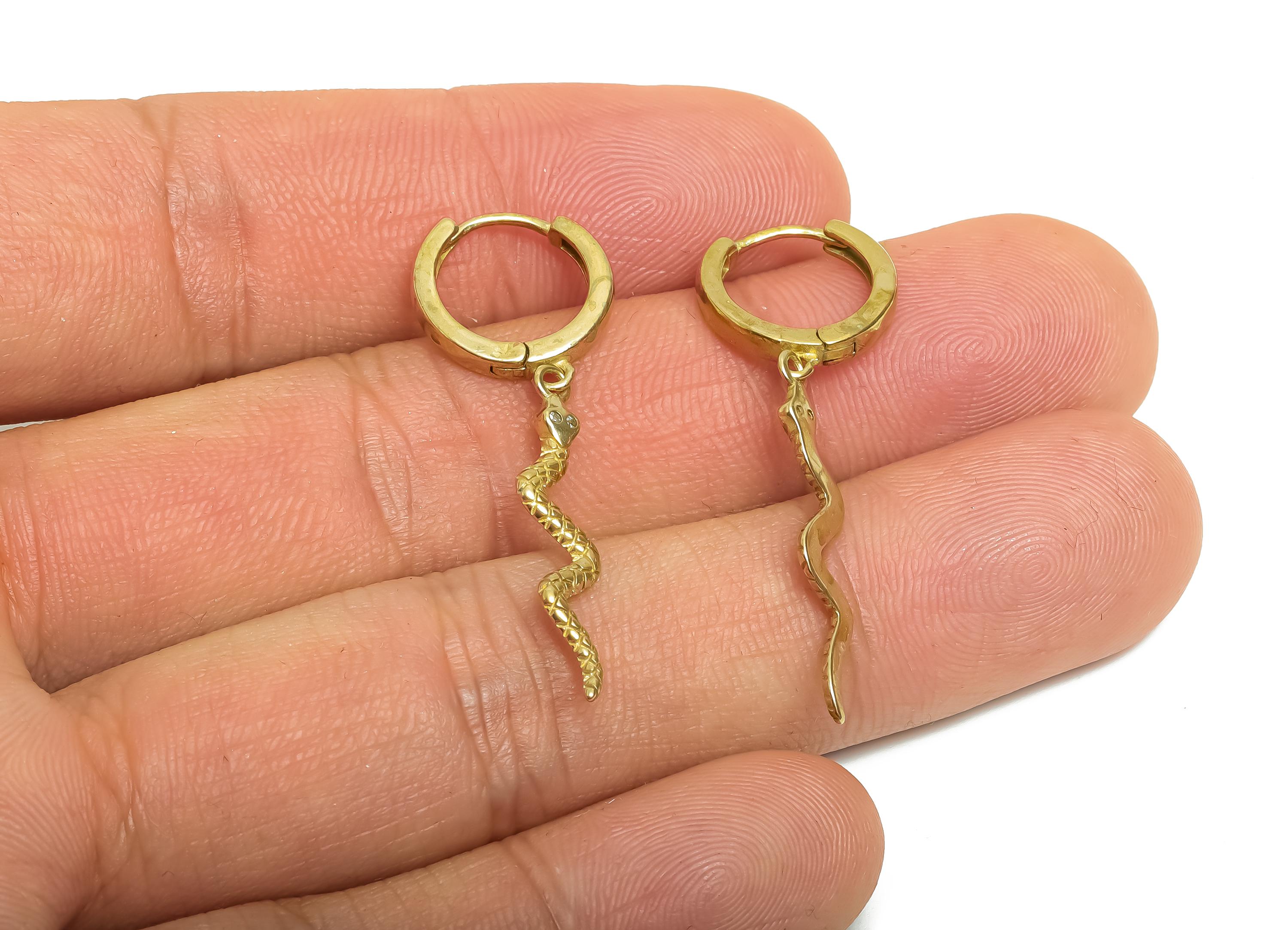 Brass Dangle Snake Huggie Hoop Earring - Raw Brass CZ Snake Earring - Chic Huggie Hoop Clasp - Jewelry Finding - 38.97x13.5x2.36mm - PP11240 - DOMEDBAZAAR