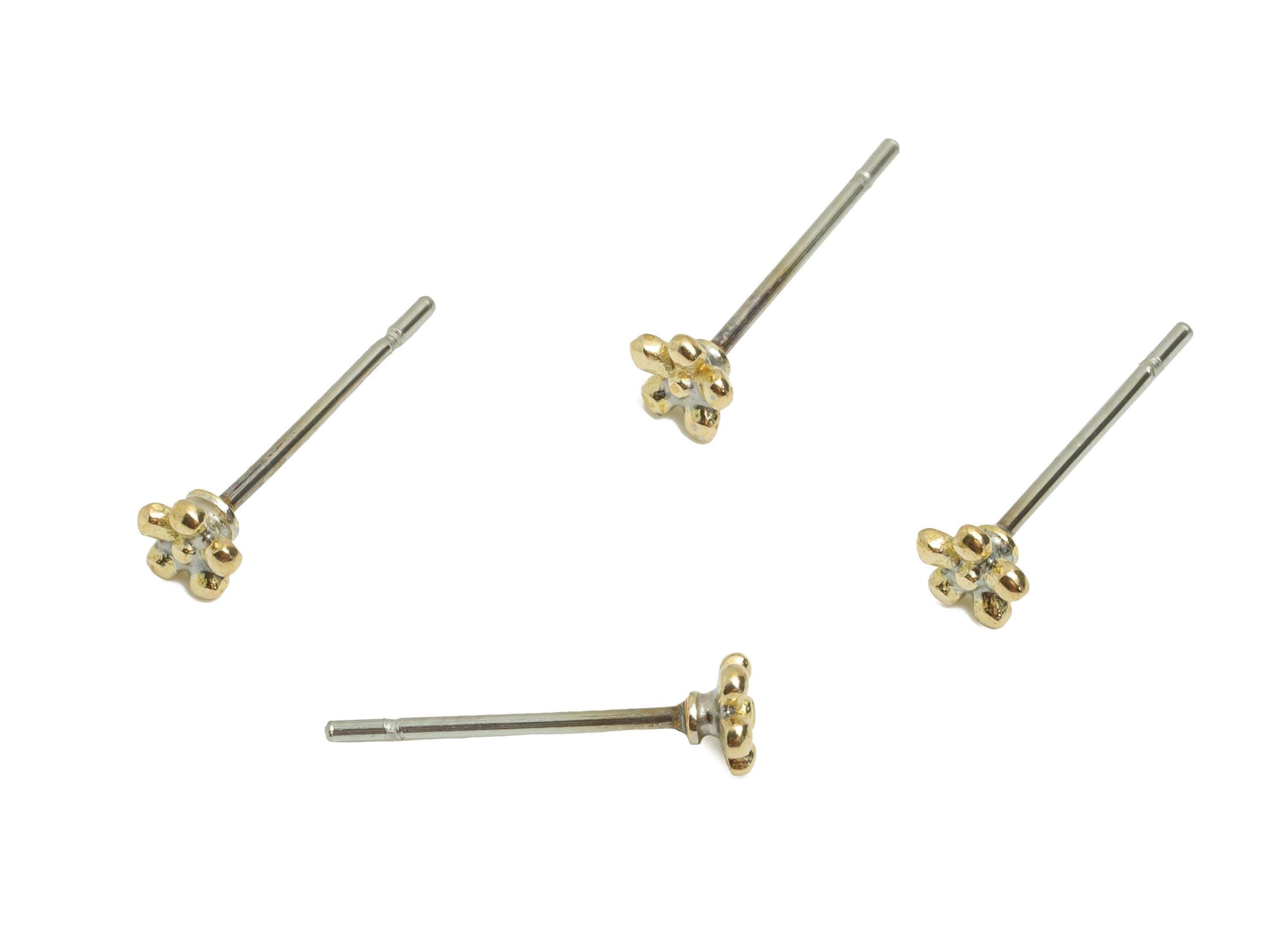 Brass Tiny Floral Stud Earring - Raw Brass Dainty Flower Earring Stud - Minimalist Botanical Earring - Everyday Wear - 13x4x0.6mm - PP11382 - DOMEDBAZAAR