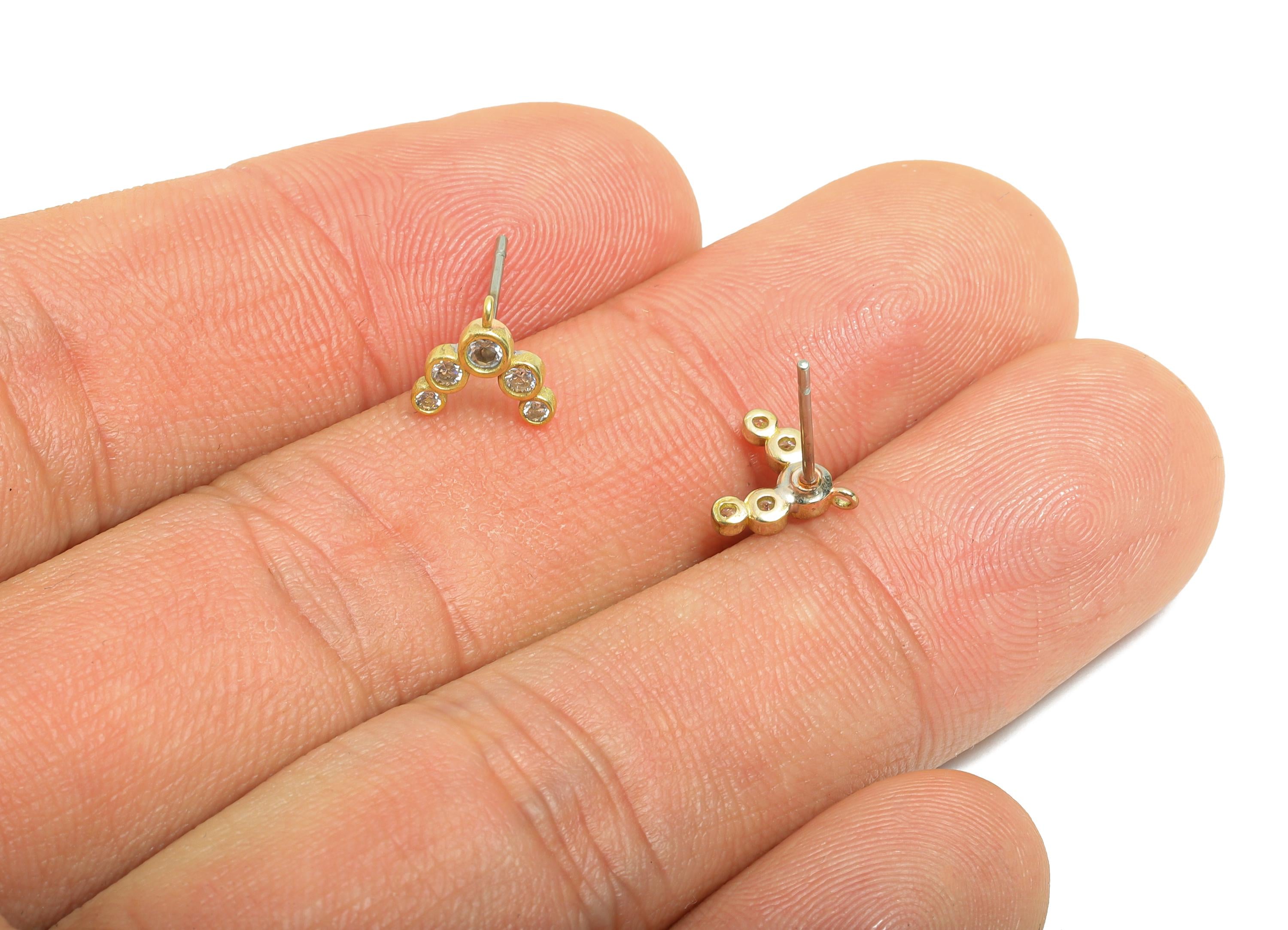 Brass Tiny CZ Stud Earring - Raw Brass Dainty Cubic Zirconia Cluster Stud - Minimalist Bead Earring With Loop - Sparkle Stud-5x5x2mm-PP11379 - DOMEDBAZAAR