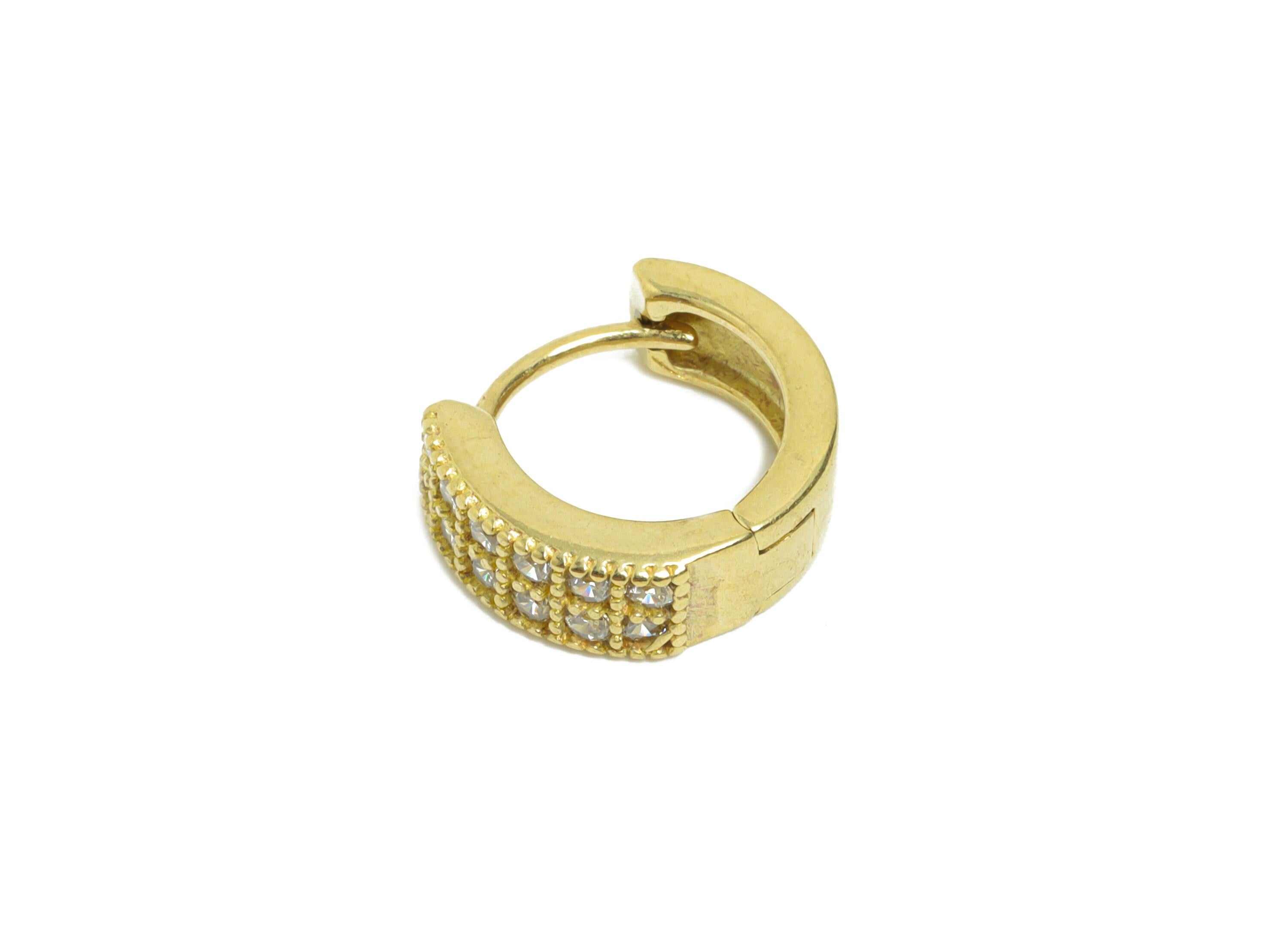 Brass CZ Thick Huggie Hoop Earrings - Raw Brass Everyday Circle Zircon Earring - Minimalist Brass Huggie Hoop Clasp - 12x10.68x4mm - PP11299 - DOMEDBAZAAR