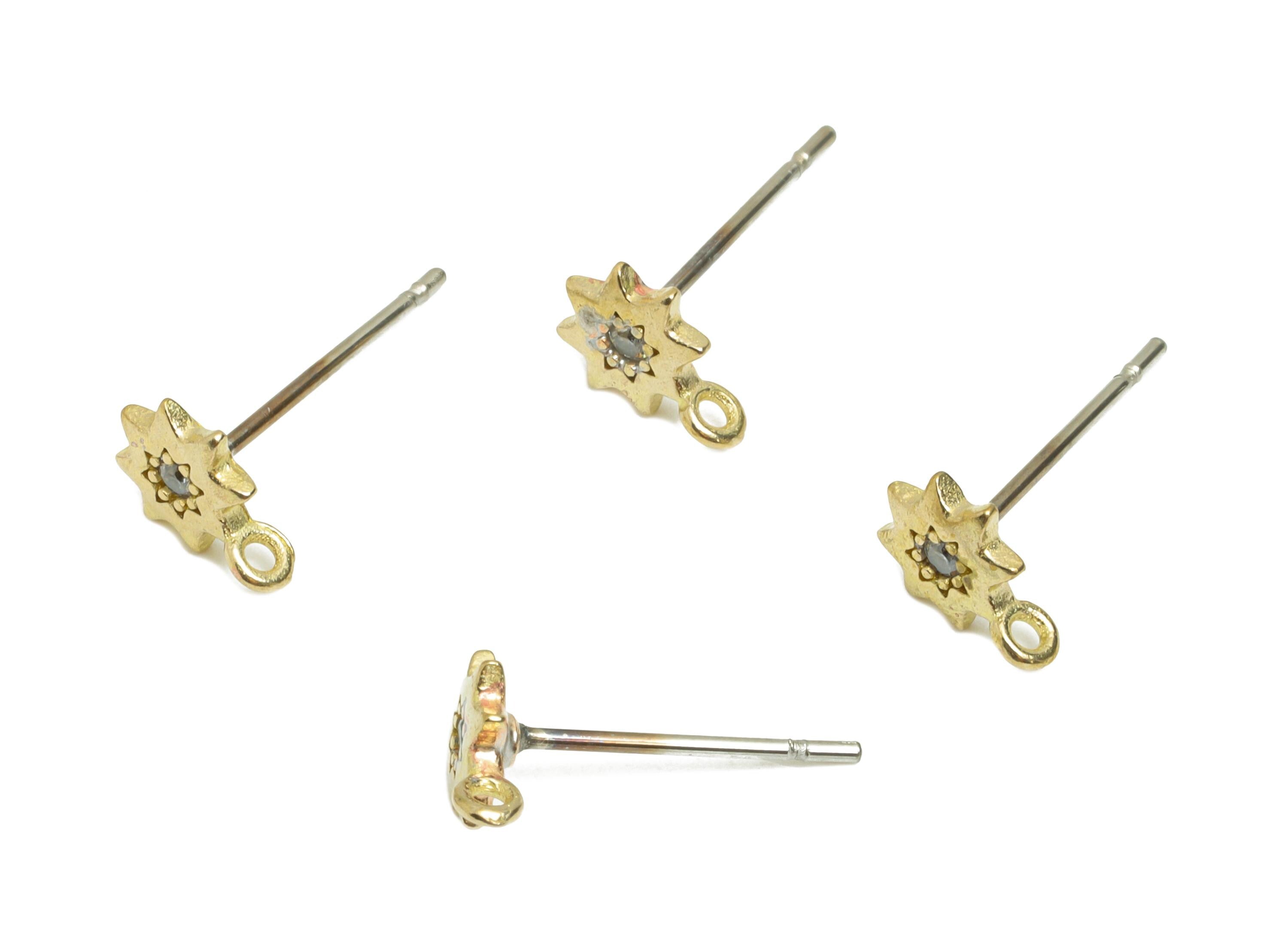 Brass Star CZ Earring Stud - Raw Brass Vintage Crystal Earring With Loop - Classic Zircon Earring Stud - Modern Jewelry - 7x5x1mm - PP11381 - DOMEDBAZAAR