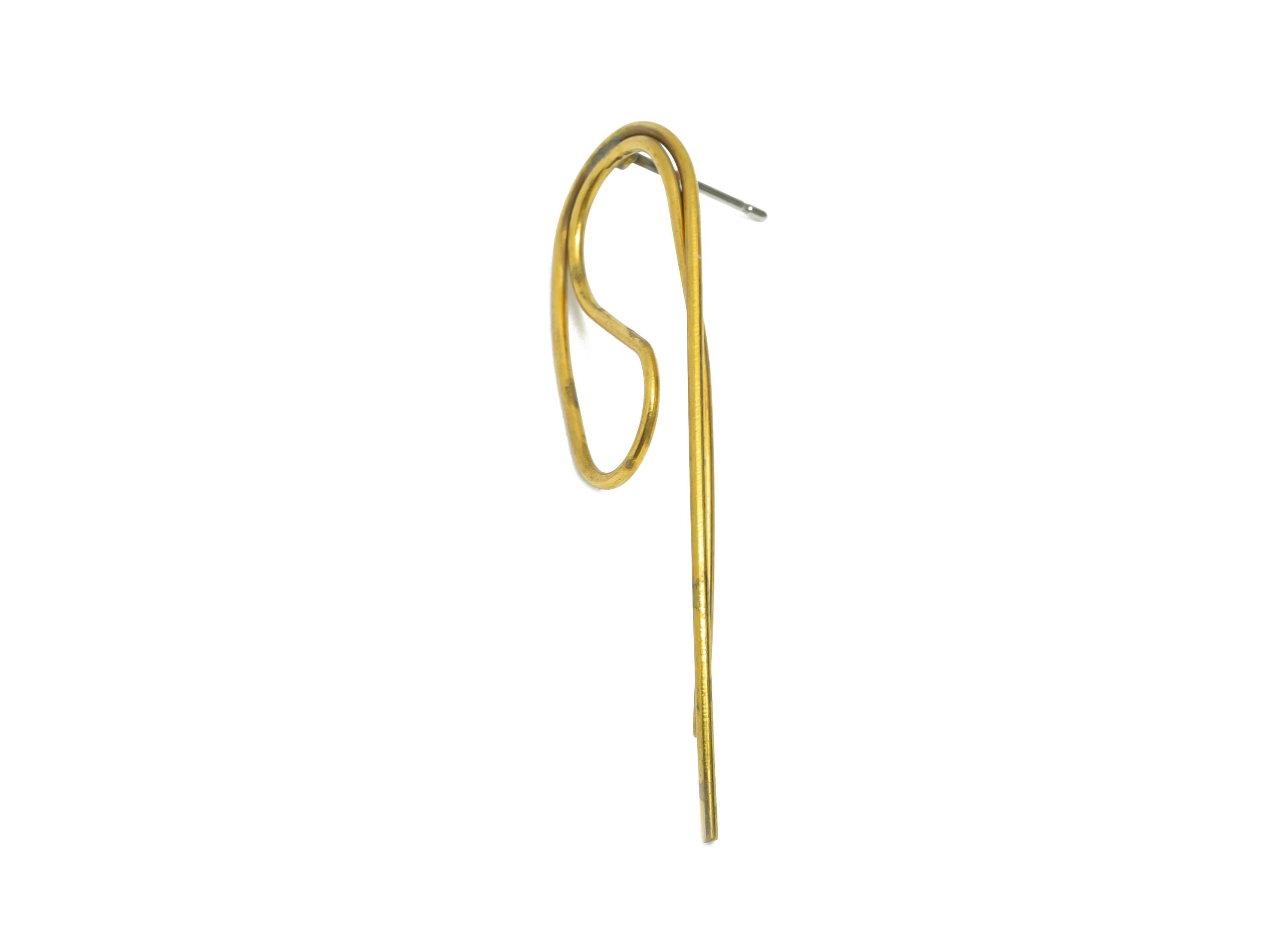 Brass Long Artistic Wire Earring Stud - Raw Brass Twisted Earring Post - Brass Unique Art Handmade Wire Earring - 7x5x1mm - PP11208 - DOMEDBAZAAR