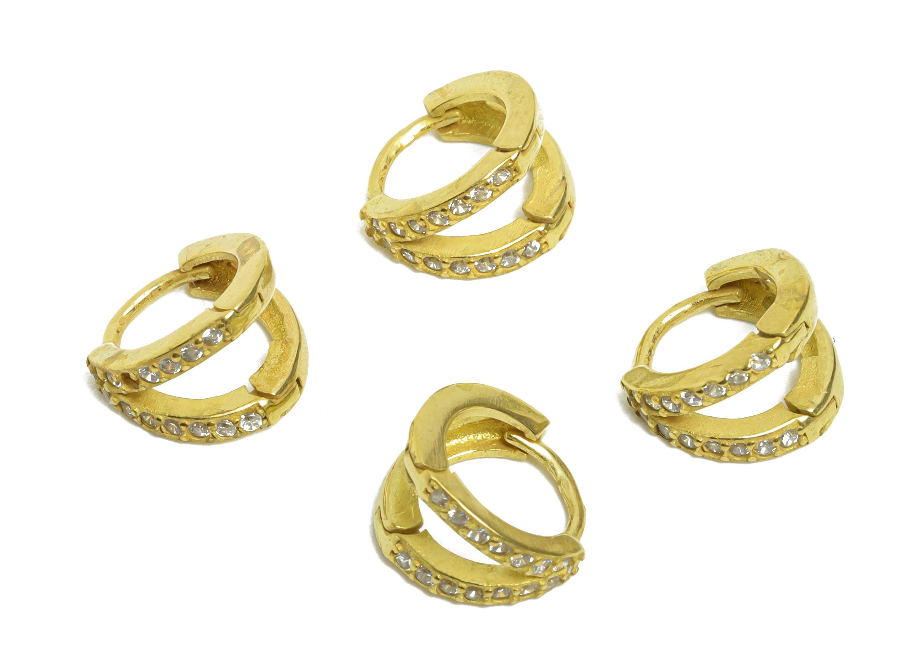Brass CZ Round Huggie Hoop Earrings - Raw Brass Double Hoop Zircon Earrings - Delicate Huggie Hoop Clasps - 9.2x8.57x6.23mm - PP11318