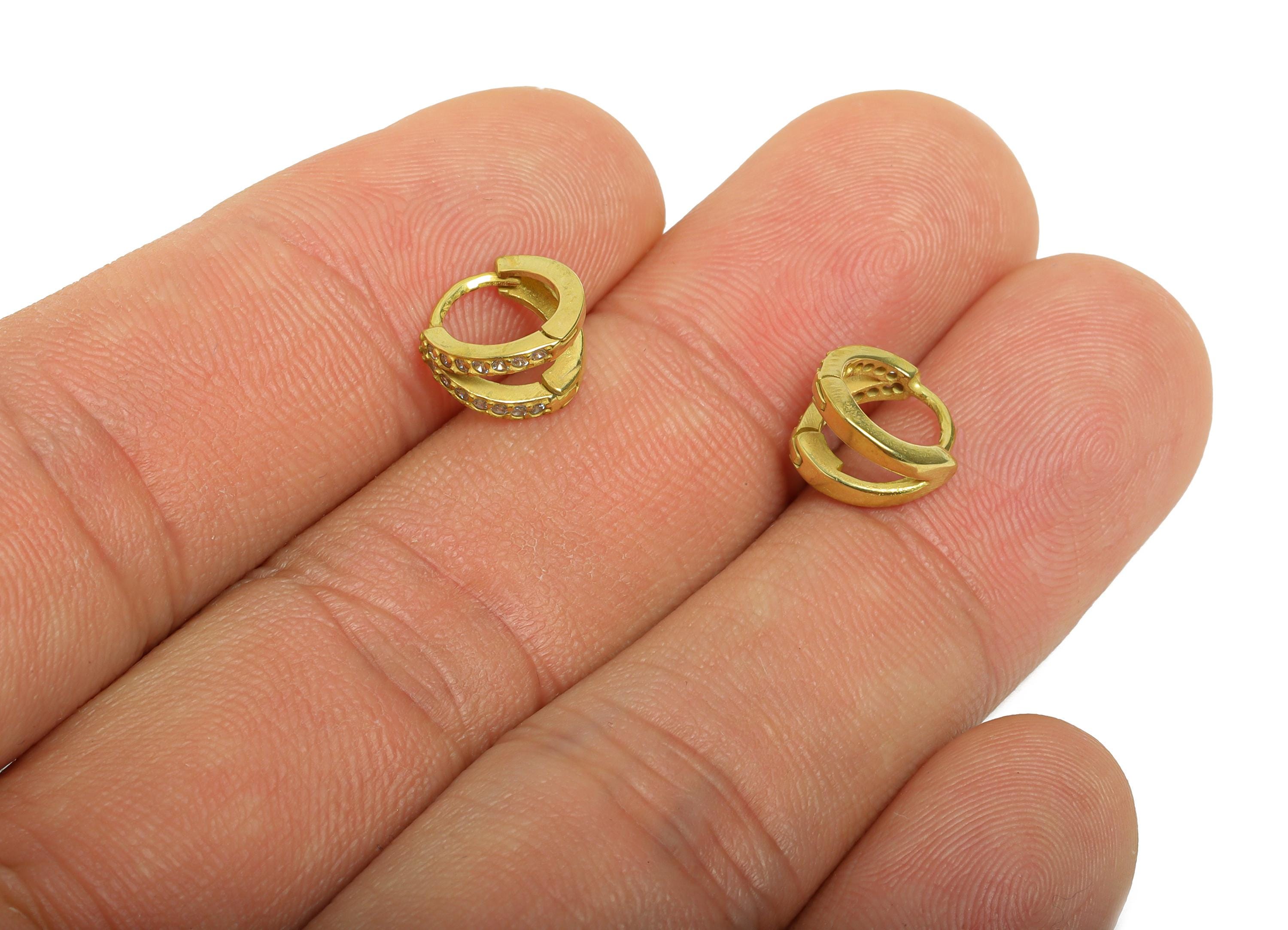 Brass CZ Round Huggie Hoop Earrings - Raw Brass Double Hoop Zircon Earrings - Delicate Huggie Hoop Clasps - 9.2x8.57x6.23mm - PP11318