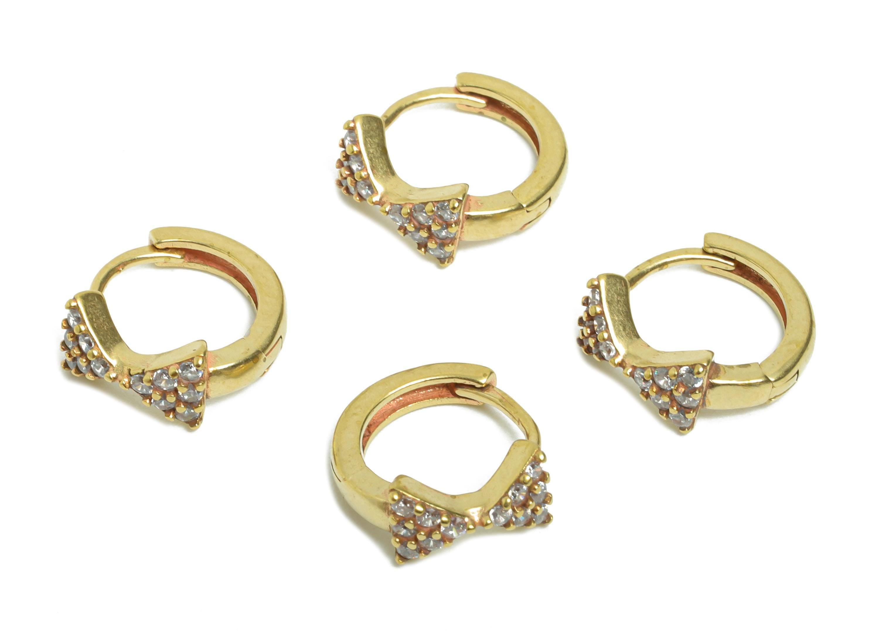 Brass CZ Bow Huggie Hoop Earring - Cute Raw Brass Bow Zircon Earring - Dainty Huggie Hoop Clasp - Jewelry Finding - 6.76x5.24x5mm - PP11286 - DOMEDBAZAAR