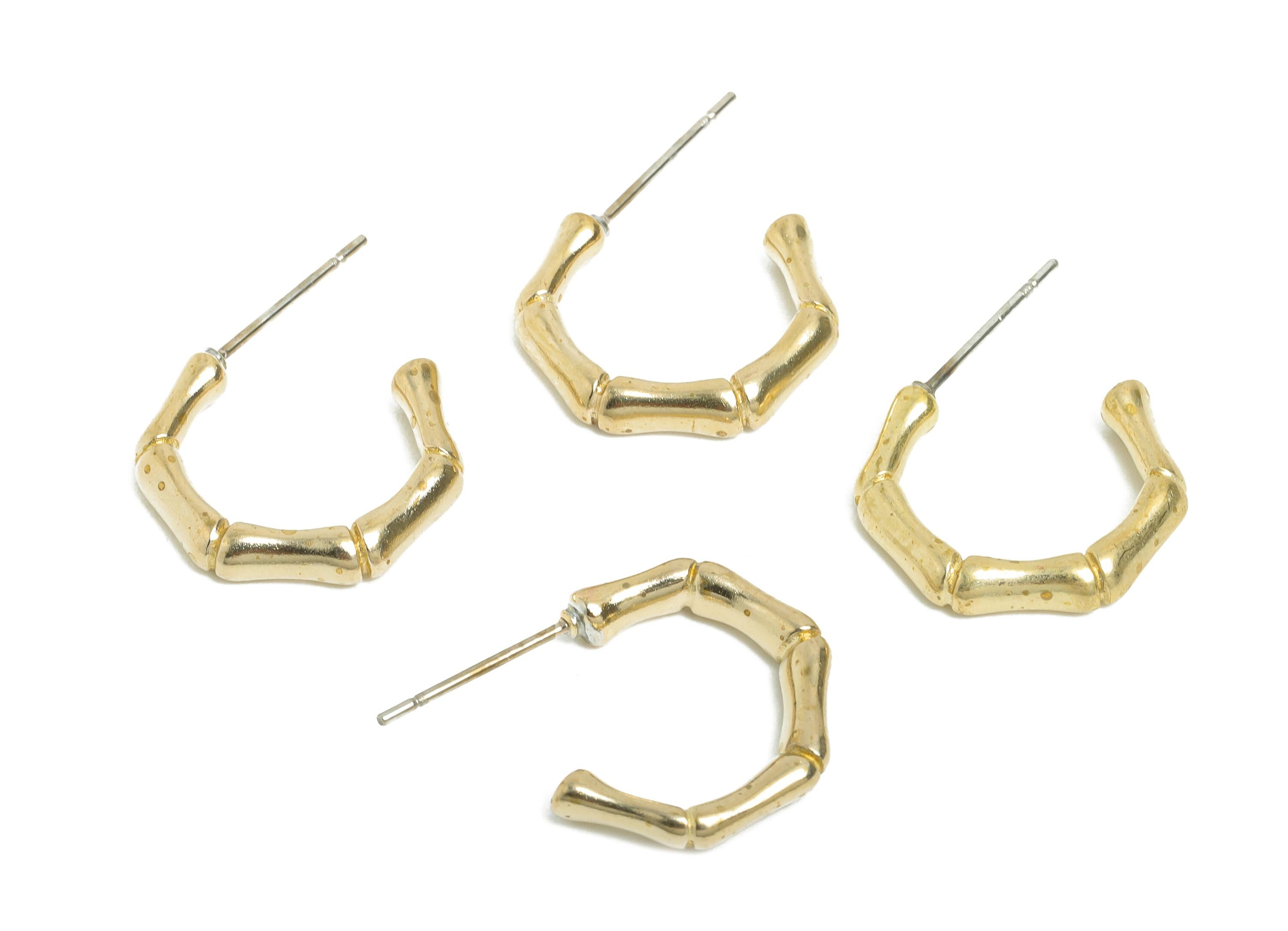 Brass Bamboo Hoop Earring Stud - Raw Brass Chunky Bamboo Earring Post - Brass Minimalist Eco Chic Hoop Earring Stud - 7x5x1mm - PP11368 - DOMEDBAZAAR
