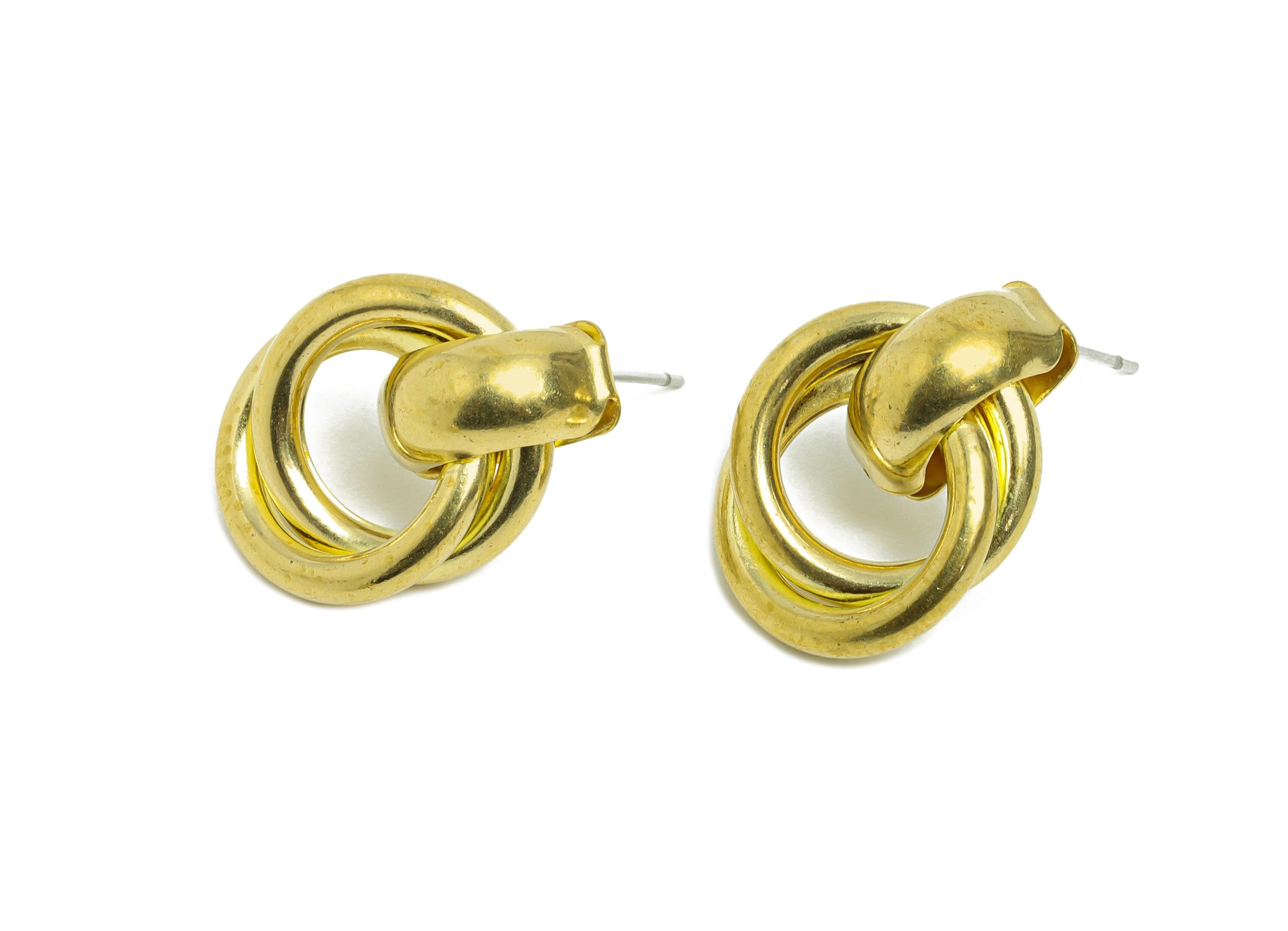 Brass Chunky Knot Earring Stud - Raw Brass Geometric Interlocking Earring Post - Brass Glossy Rectangle Hoop Earring Stud - 7x5x1mm -PP11393 - DOMEDBAZAAR