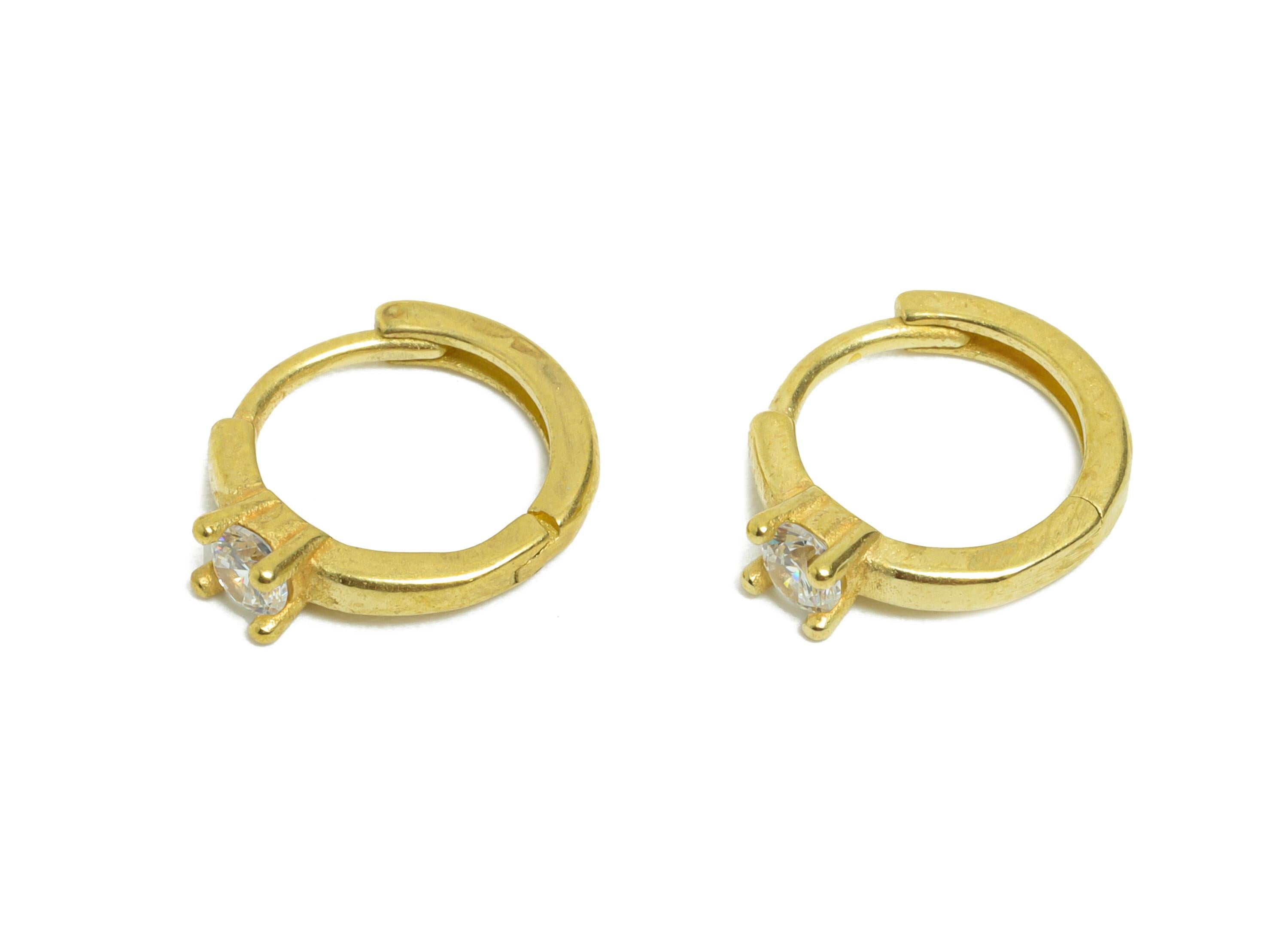 Brass CZ Round Huggie Hoop Earrings - Raw Brass Minimalist Circle Zircon Earrings - Classic Huggie Hoop Clasp - 12x9.93x2.93mm - PP11260 - DOMEDBAZAAR