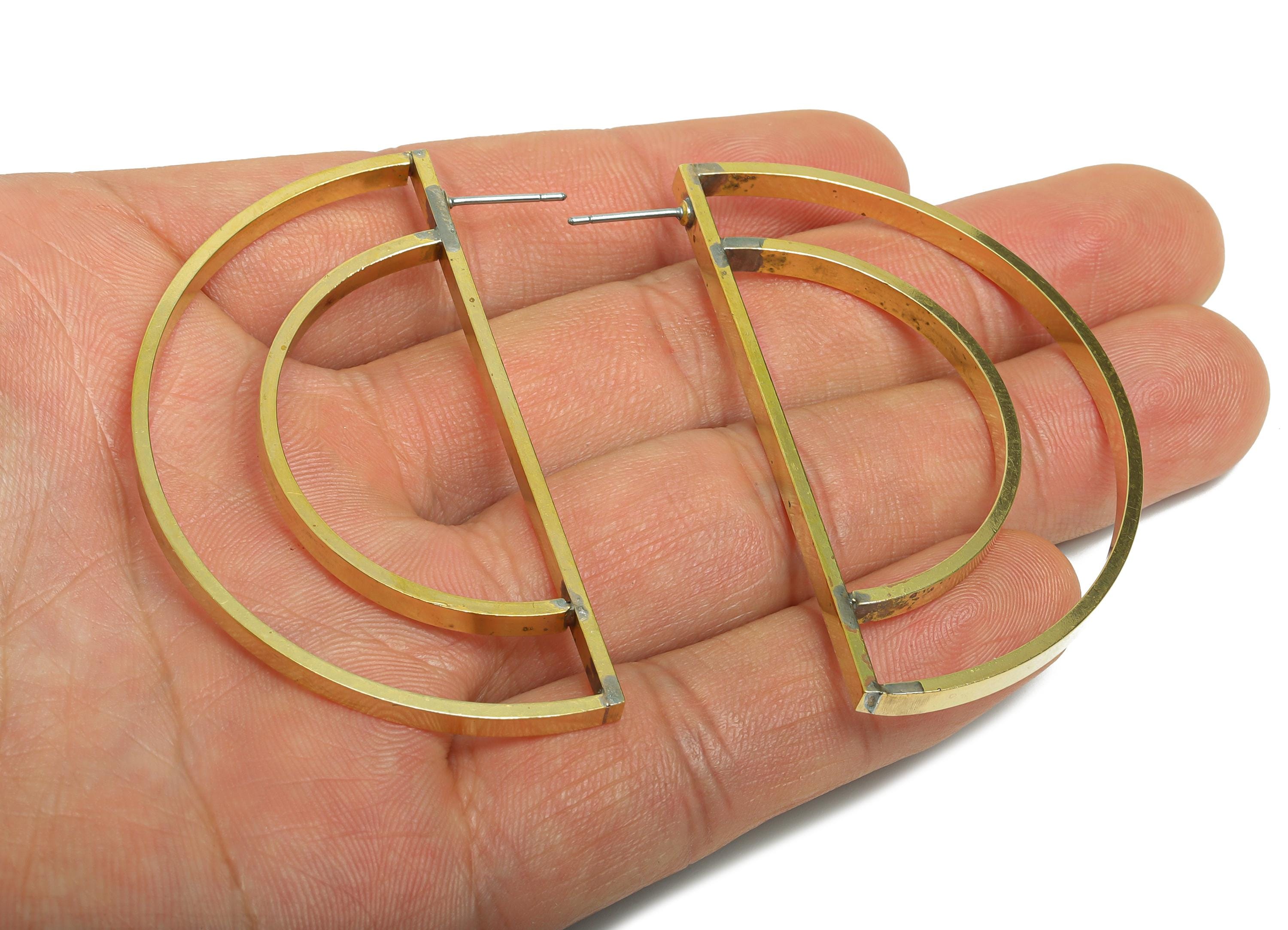 Brass Half Circle Earring Stud - Raw Brass Half Moon Outline Earring Post - Brass Geometry Minimalist Contemporary Jewelry - 7x5x1mm-PP11218 - DOMEDBAZAAR