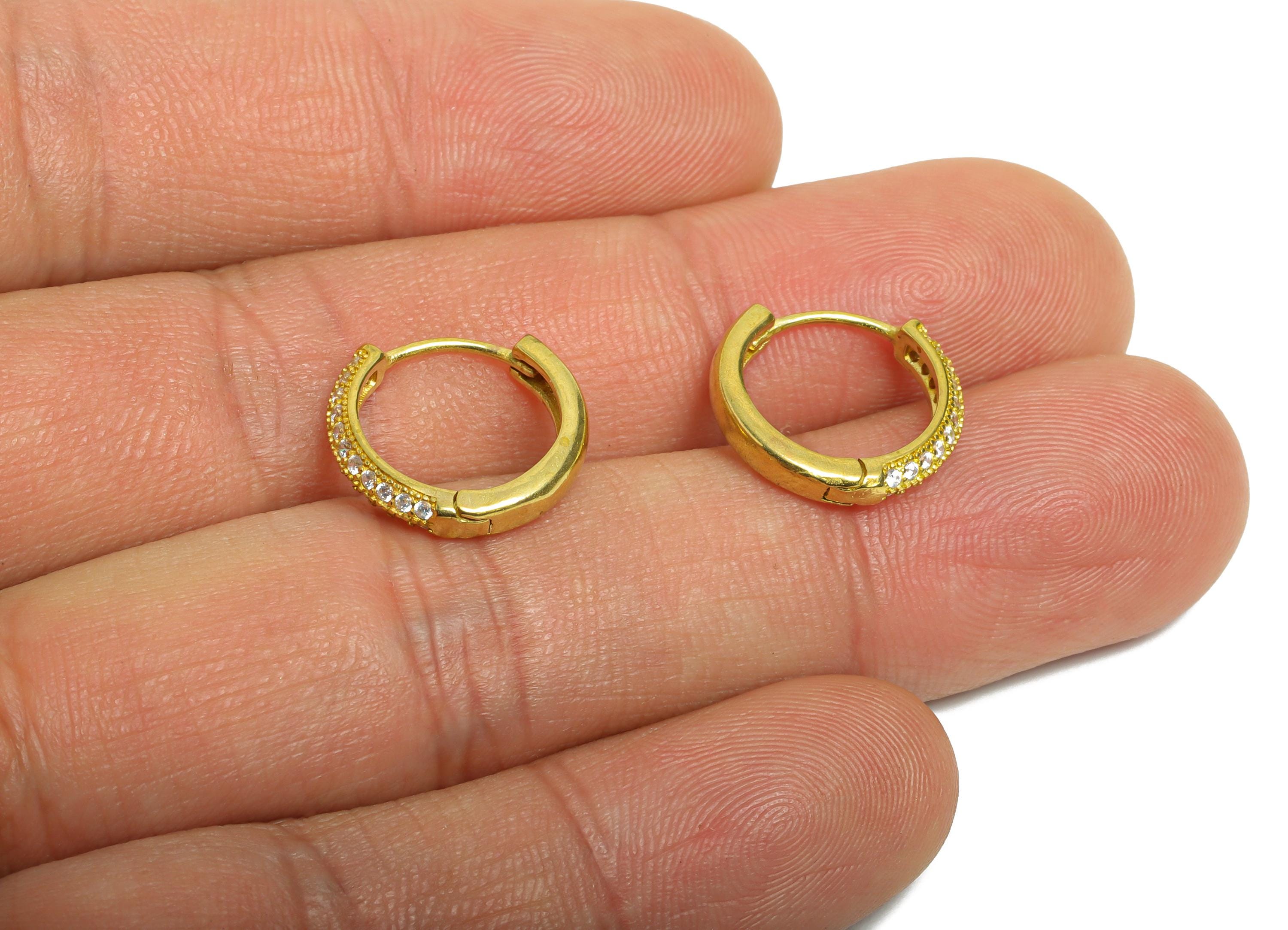 Brass CZ Round Huggie Hoop Earring - Mini Raw Brass Zircon Earring - Dainty Huggie Hoop Clasp - Earring Finding - 14.5x13.58x2.8mm - PP11301 - DOMEDBAZAAR