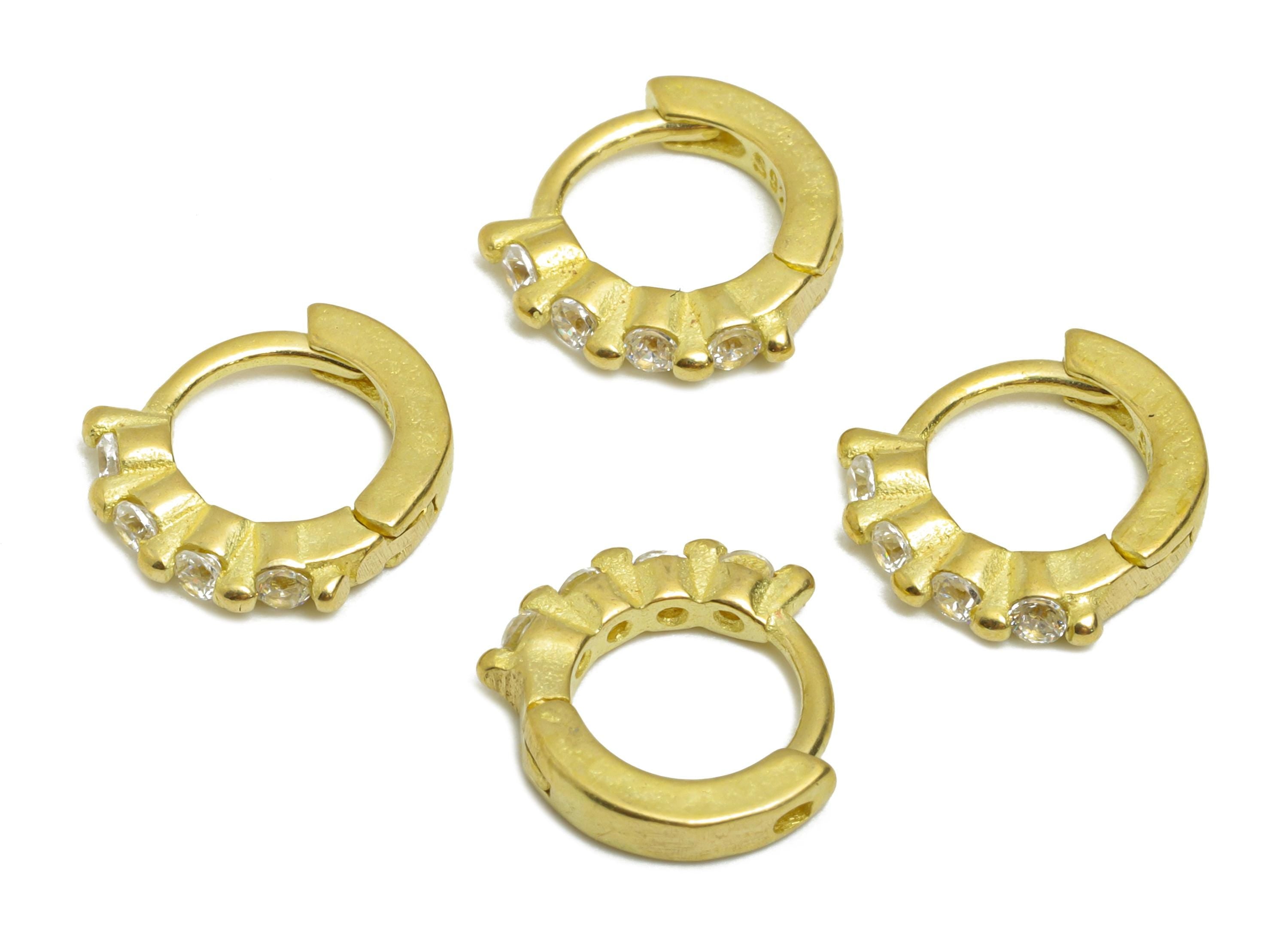 Brass CZ Round Huggie Hoop Earring - Mini Raw Brass Zircon Earring - Textured Huggie Hoop Clasp - Jewelry Finding - 10x9.55x2.12mm - PP11290 - DOMEDBAZAAR