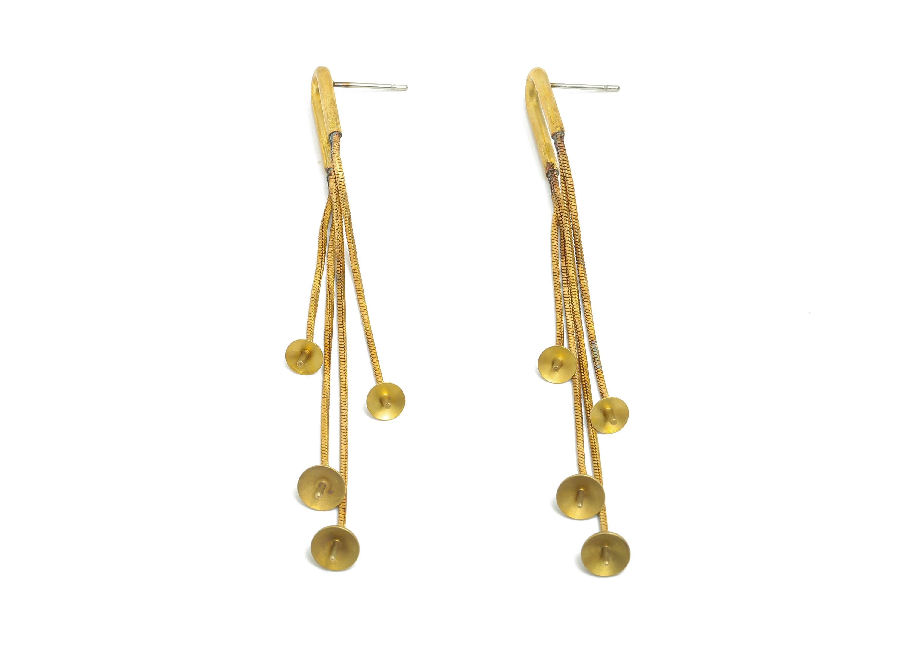 Brass Dangle Chain Earring Stud - Raw Brass Abstract Linear Drop Earring For Pearl - Brass Snake Chain Dangle Earring Post -77x9x1mm-PP11244 - DOMEDBAZAAR