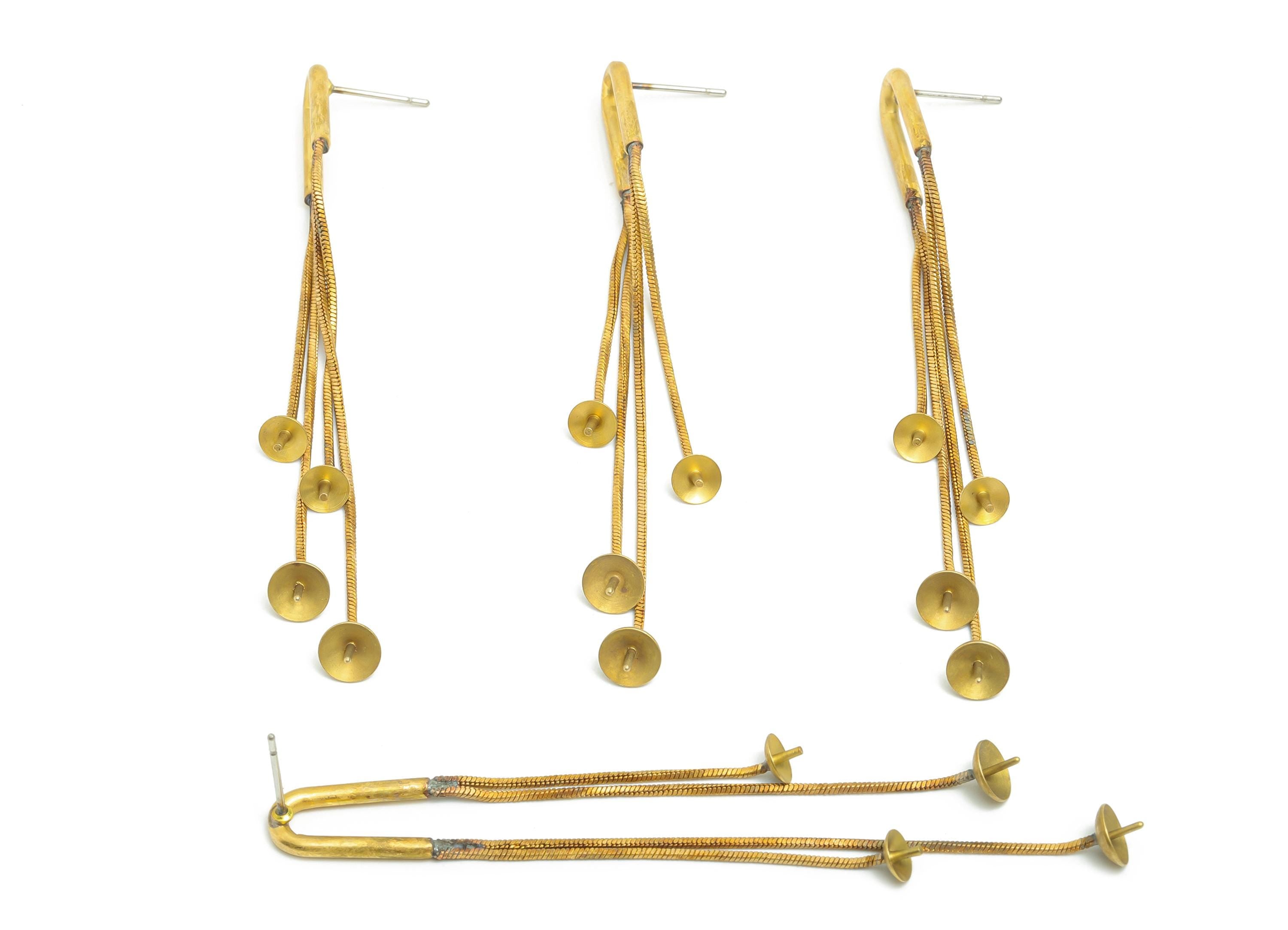 Brass Dangle Chain Earring Stud - Raw Brass Abstract Linear Drop Earring For Pearl - Brass Snake Chain Dangle Earring Post -77x9x1mm-PP11244 - DOMEDBAZAAR