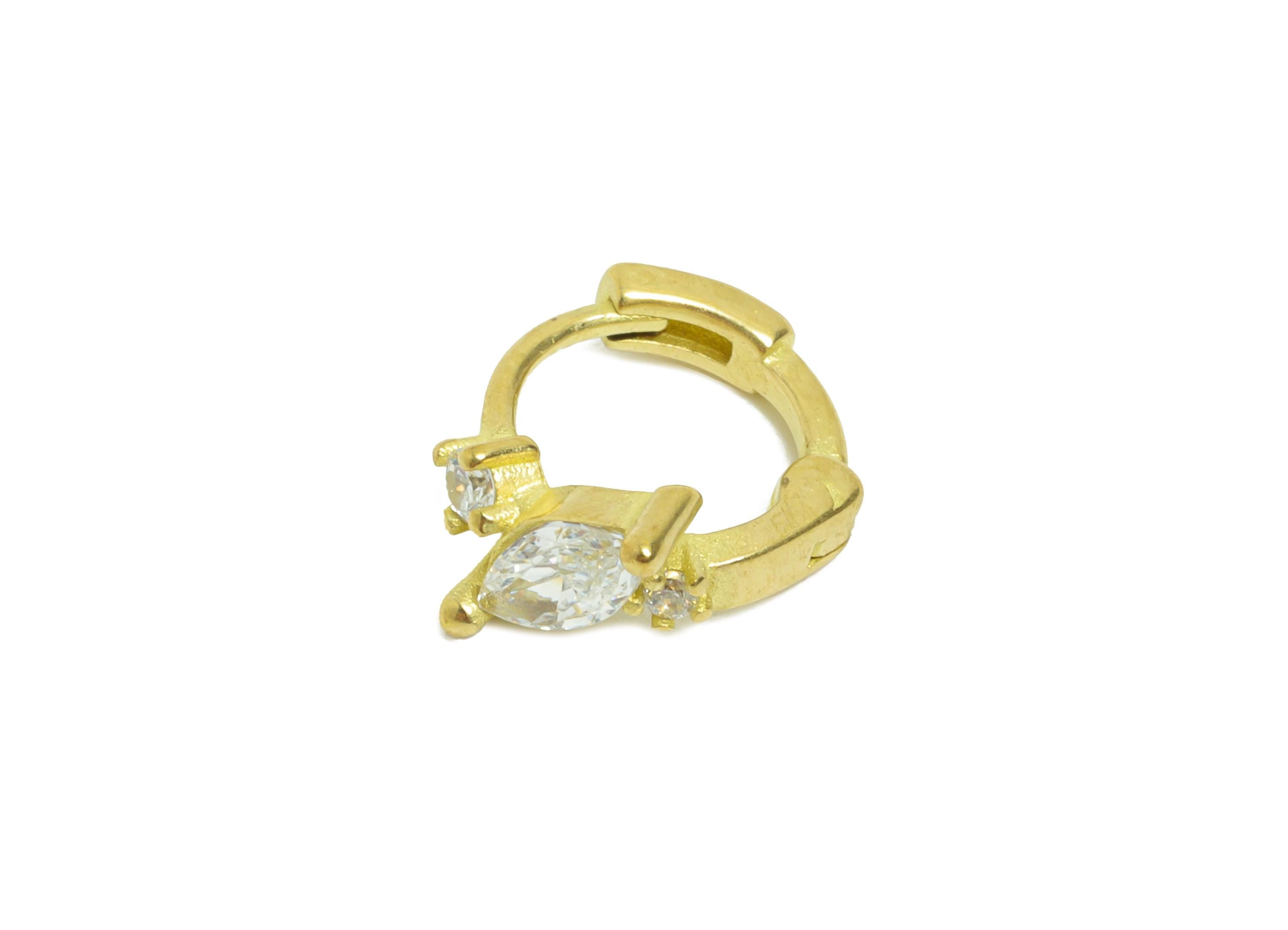 Brass CZ Huggie Hoop Earring - Raw Brass Marquise Zircon Earring - Refined Huggie Hoop Clasp - Jewelry Finding - 11.95x10.2x5mm - PP11274 - DOMEDBAZAAR