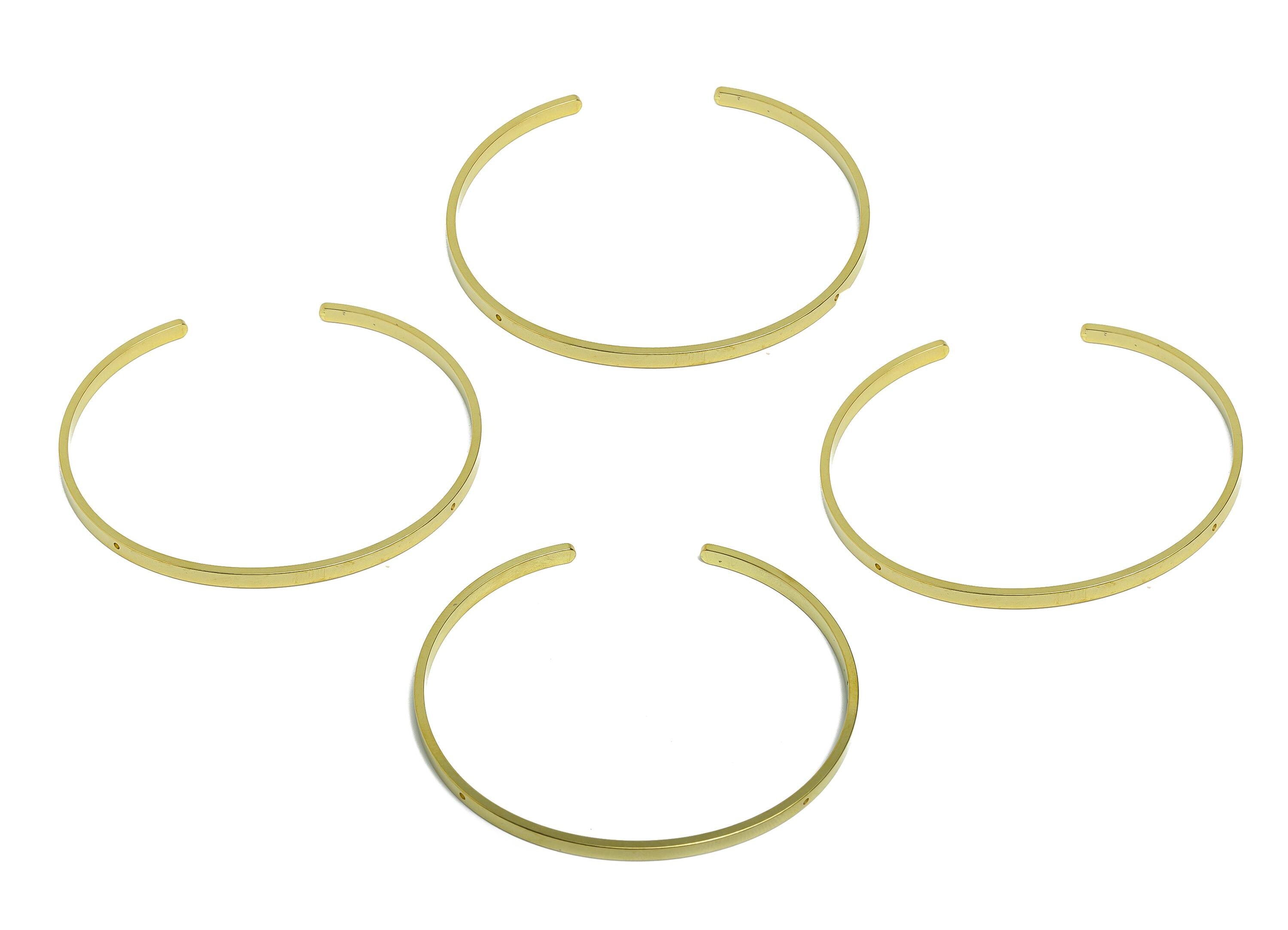 1.5*3mm Brass Bangle Bracelet - Raw Brass Minimalist Open Cuff Bracelet With 2 Holes - Customizable Holes For Beading - 62x55x3mm - PP11201