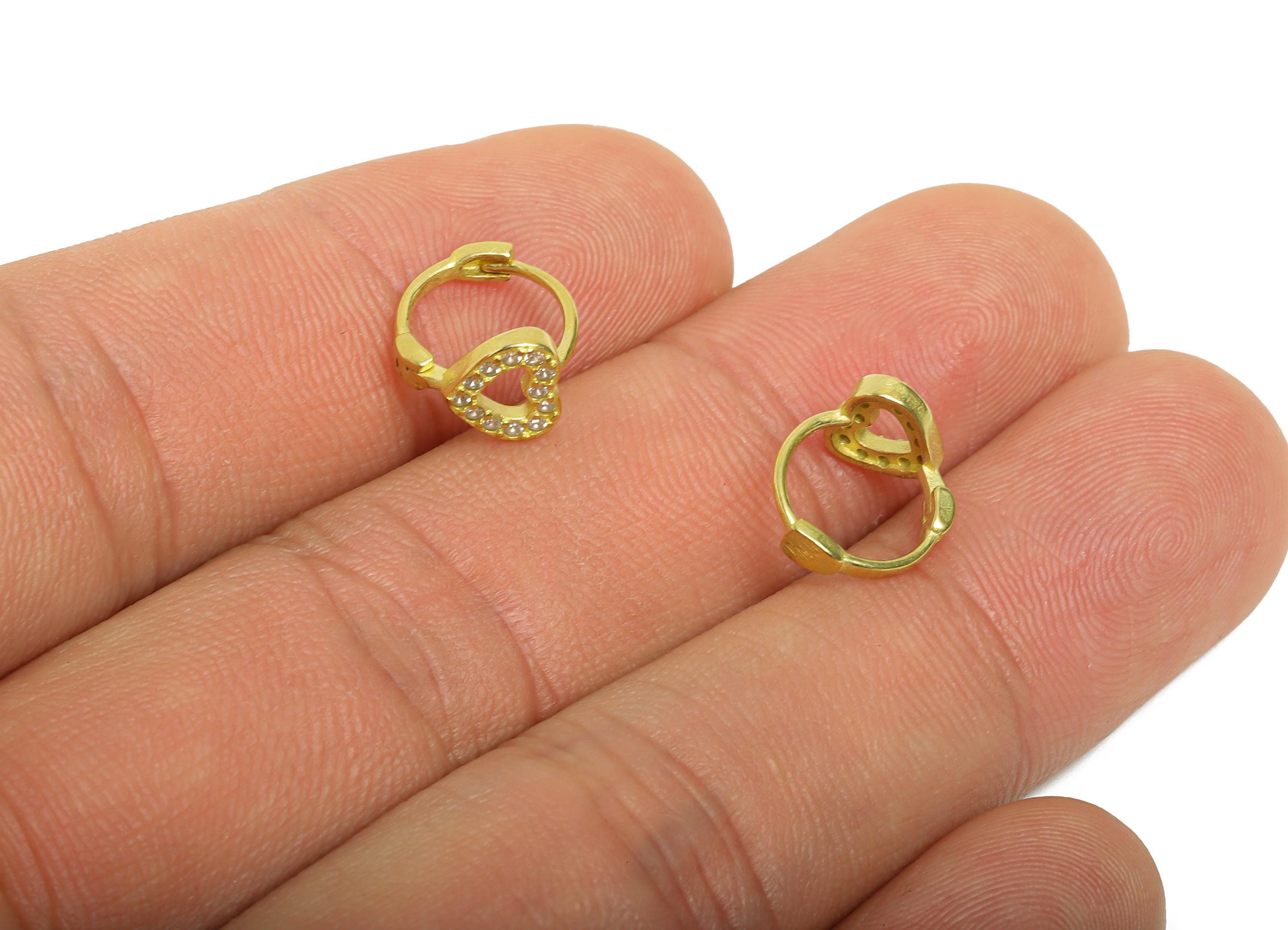Brass CZ Huggie Hoop Earrings - Raw Brass Everyday Heart Zircon Earrings - Minimalist Brass Huggie Hoop Clasps - 11.9x9.9x6.85mm - PP11298 - DOMEDBAZAAR