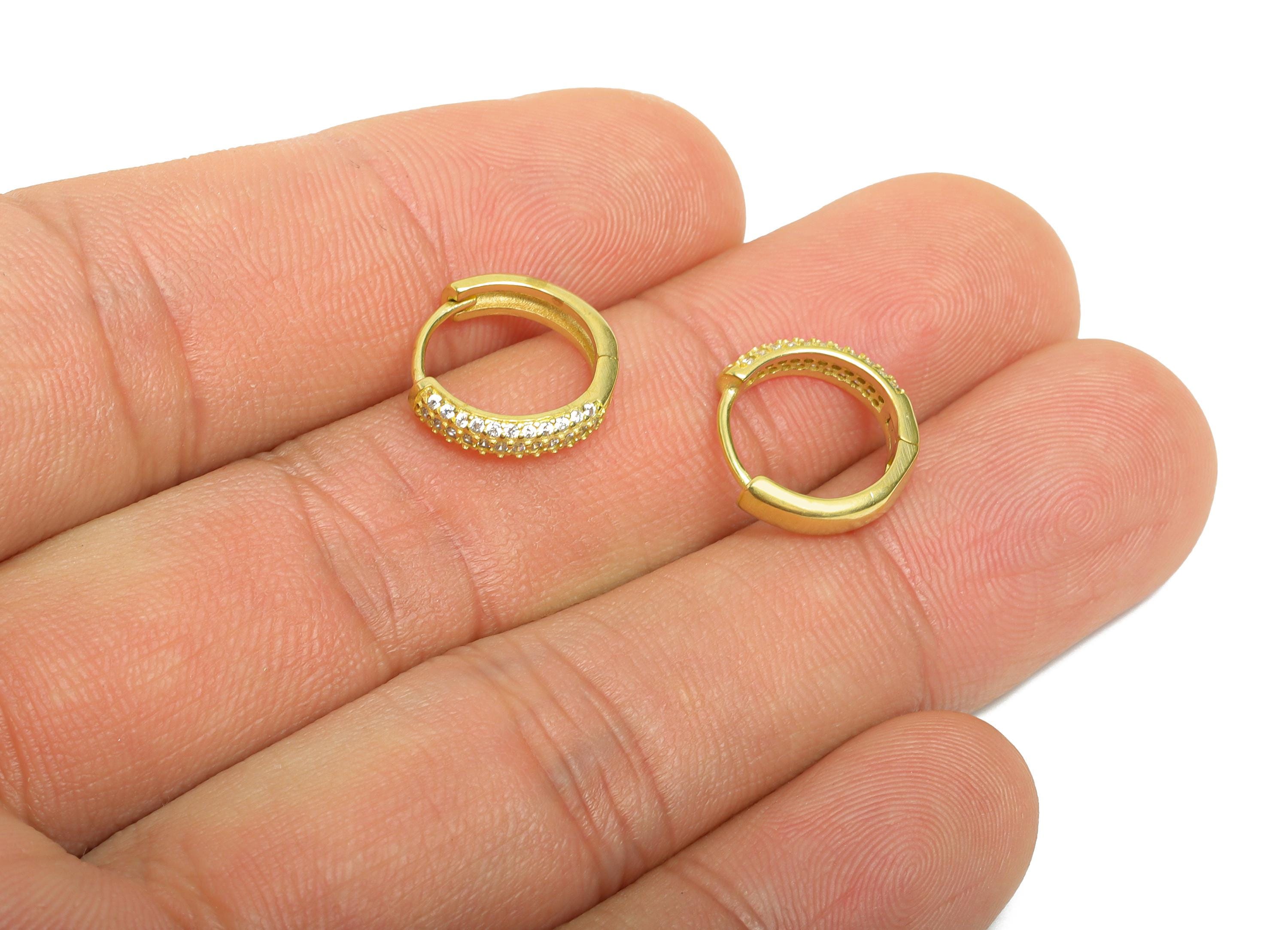 Brass CZ Round Huggie Hoop Earring - Everyday Raw Brass Zircon Earring - Dainty Huggie Hoop Clasp - Jewelry Finding - 13.18x12x3mm - PP11310 - DOMEDBAZAAR