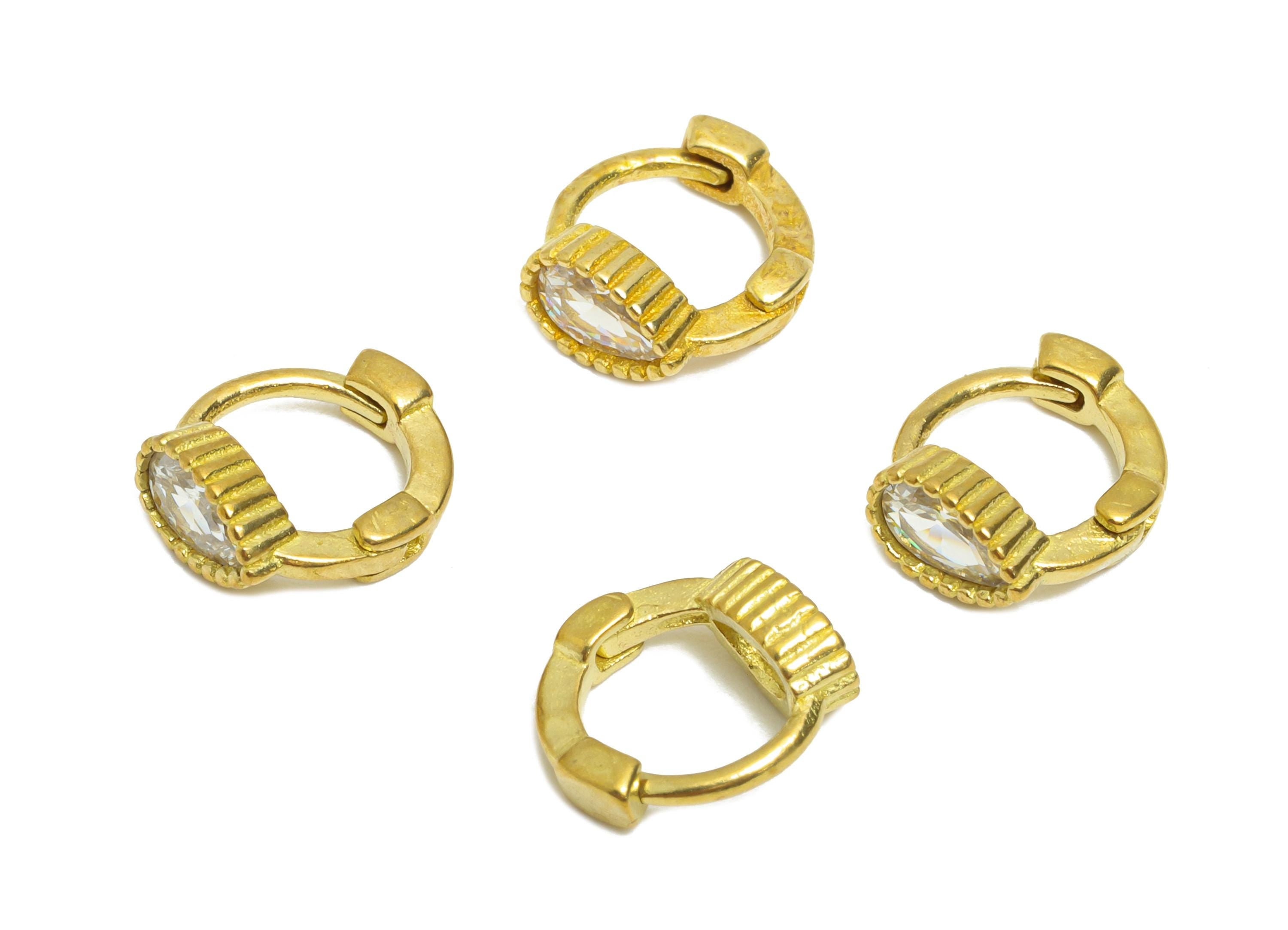 Brass CZ Round Huggie Hoop Earring - Tiny Raw Brass Drop Zircon Earring - Textured Huggie Hoop Clasp - Jewelry Finding - 9x8x4mm - PP11265 - DOMEDBAZAAR