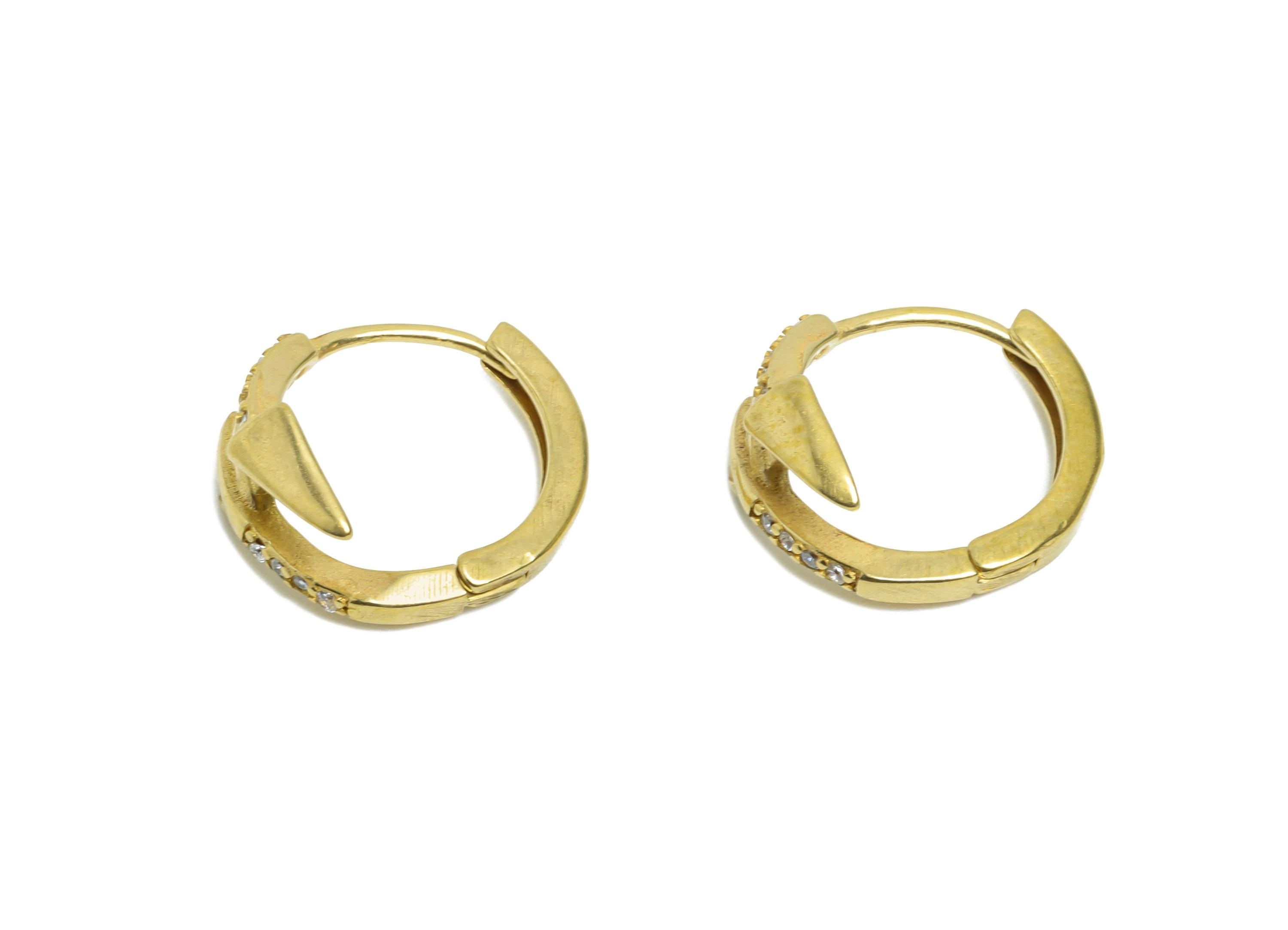 Brass CZ Huggie Hoop Earring - Raw Brass Arrow Zircon Earring - Statement Huggie Hoop Clasp - Jewelry Finding - 14.63x13x6.9mm - PP11312 - DOMEDBAZAAR