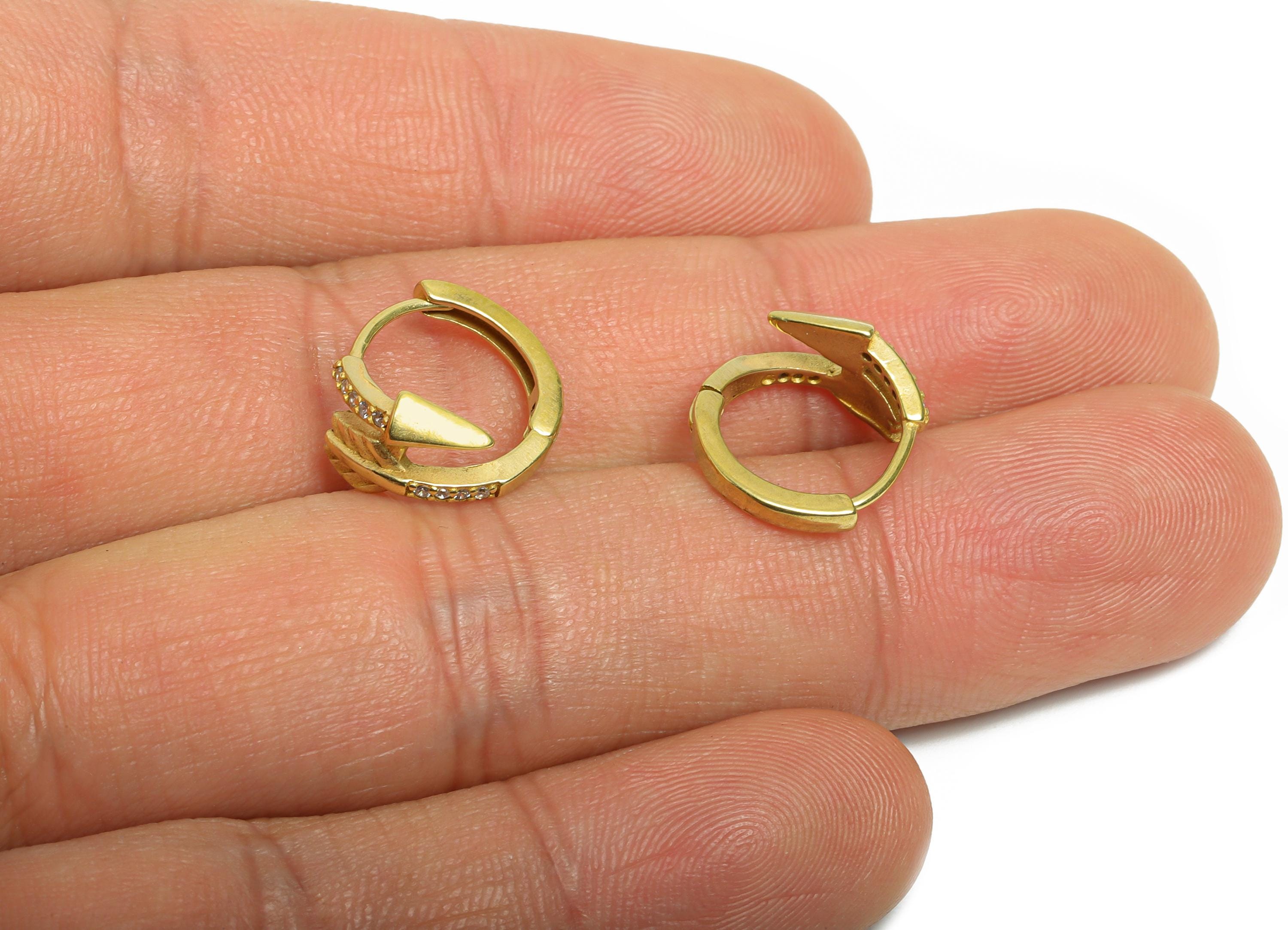 Brass CZ Huggie Hoop Earring - Raw Brass Arrow Zircon Earring - Statement Huggie Hoop Clasp - Jewelry Finding - 14.63x13x6.9mm - PP11312 - DOMEDBAZAAR