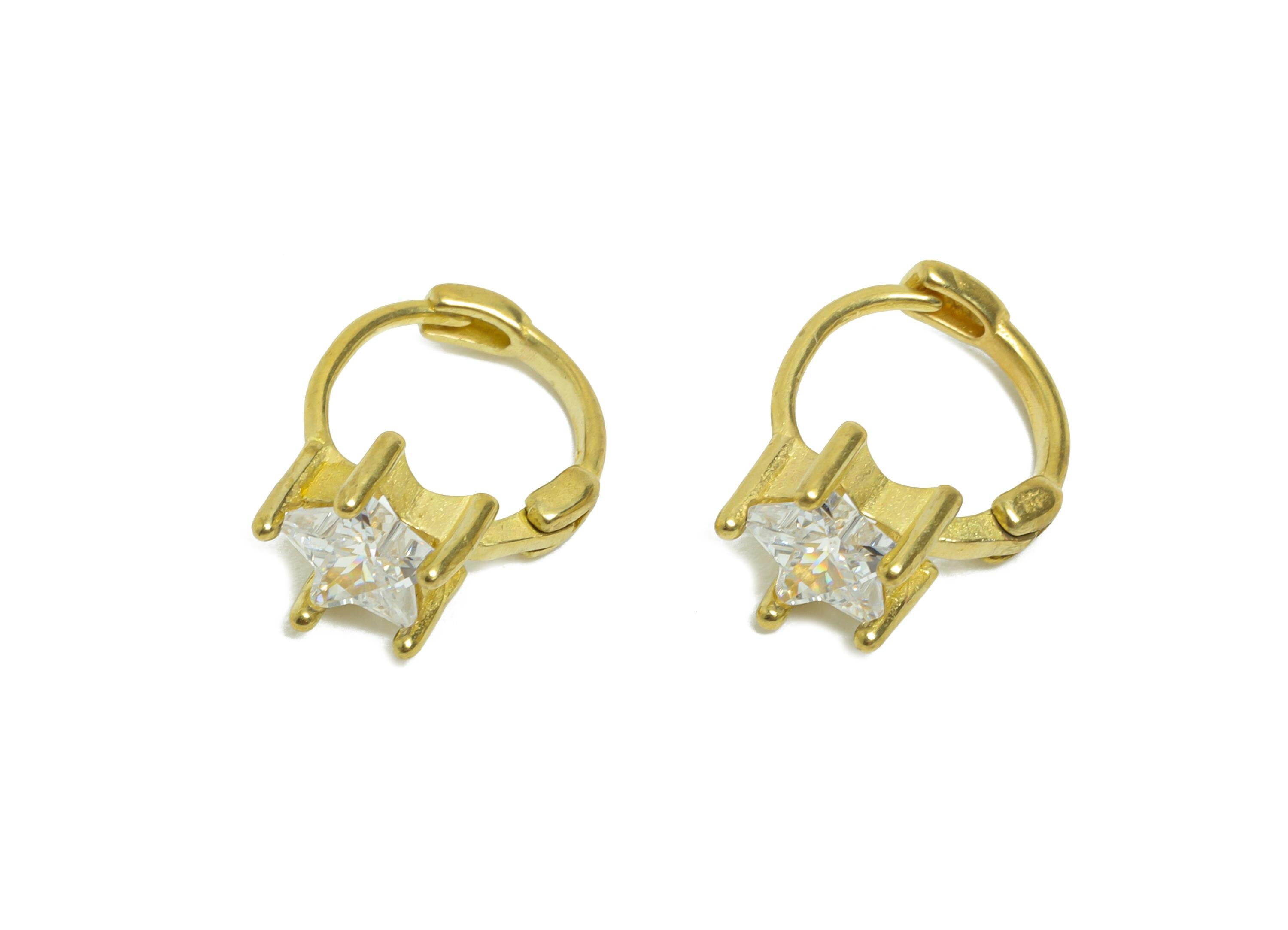 Brass CZ Huggie Hoop Earring - Minimalist Raw Brass Star Zircon Earring - Star Huggie Hoop Clasp - Earring Finding - 13x9.7x6.6mm - PP11326 - DOMEDBAZAAR