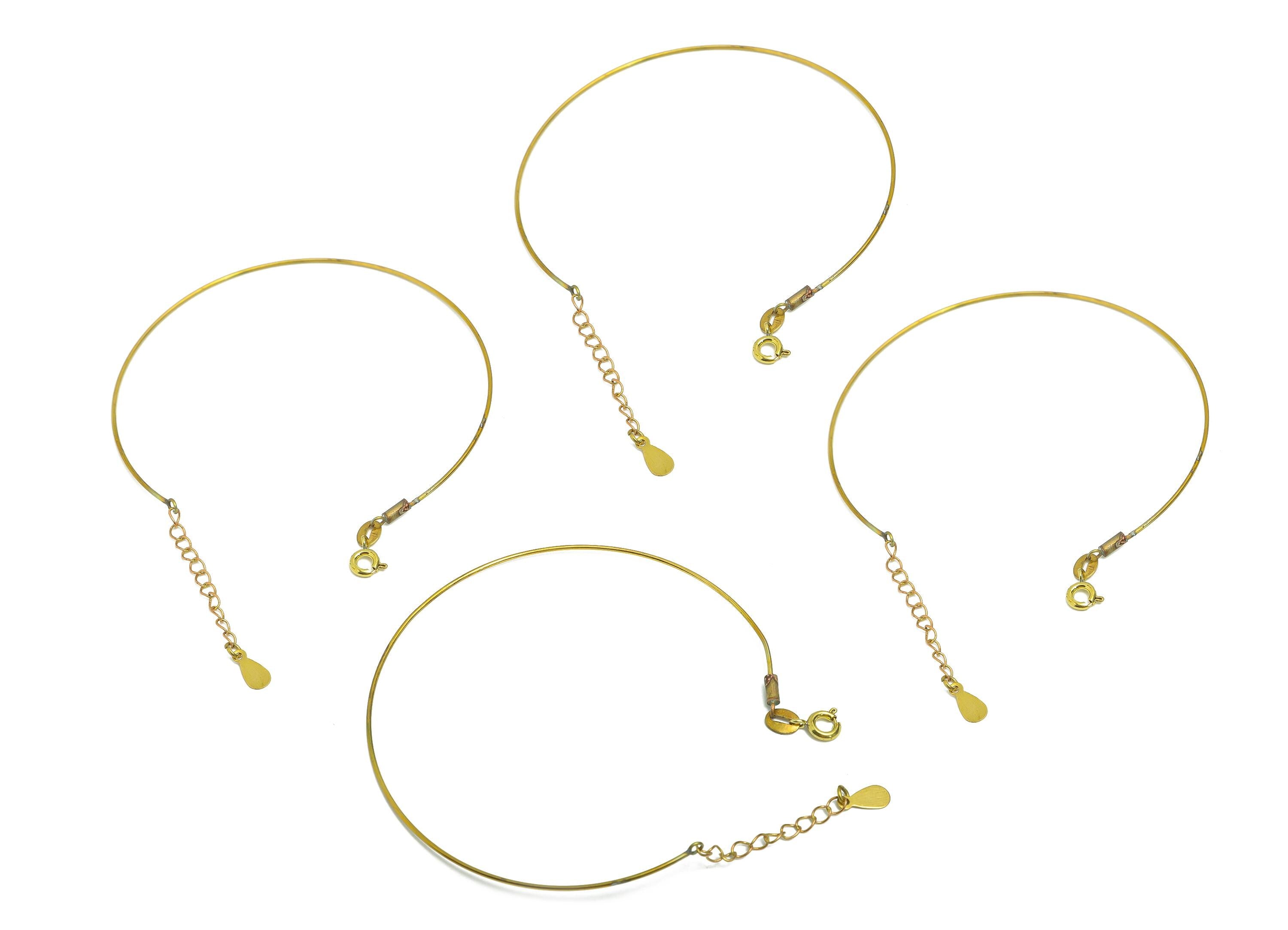 Brass Customizable Bracelet Base - Raw Brass DIY Bead Bracelet - Thin Wire Bracelet with Clasp - Adjustable Bracelet - 63x59x0.8mm - PP11373 - DOMEDBAZAAR