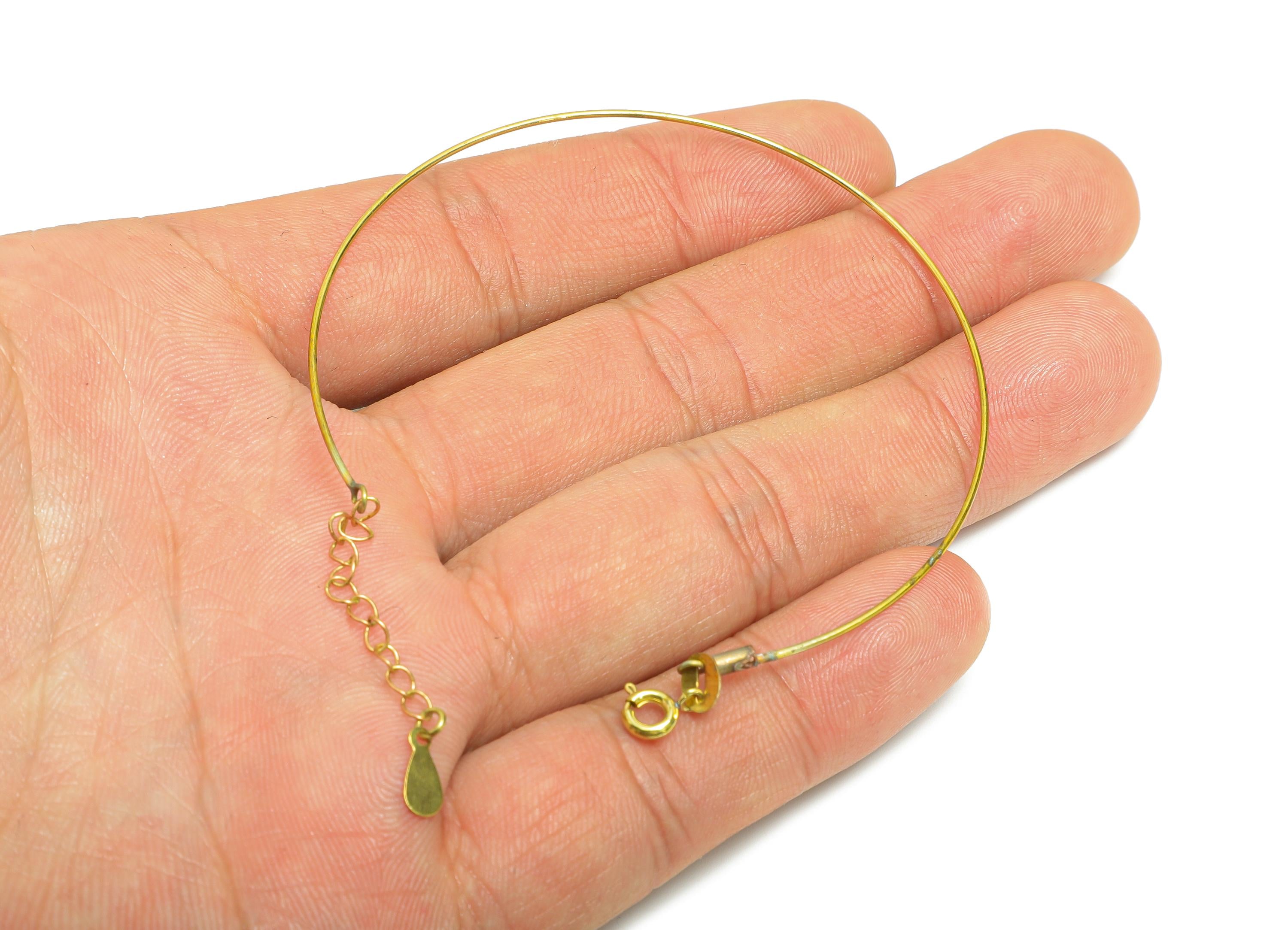 Brass Customizable Bracelet Base - Raw Brass DIY Bead Bracelet - Thin Wire Bracelet with Clasp - Adjustable Bracelet - 63x59x0.8mm - PP11373 - DOMEDBAZAAR
