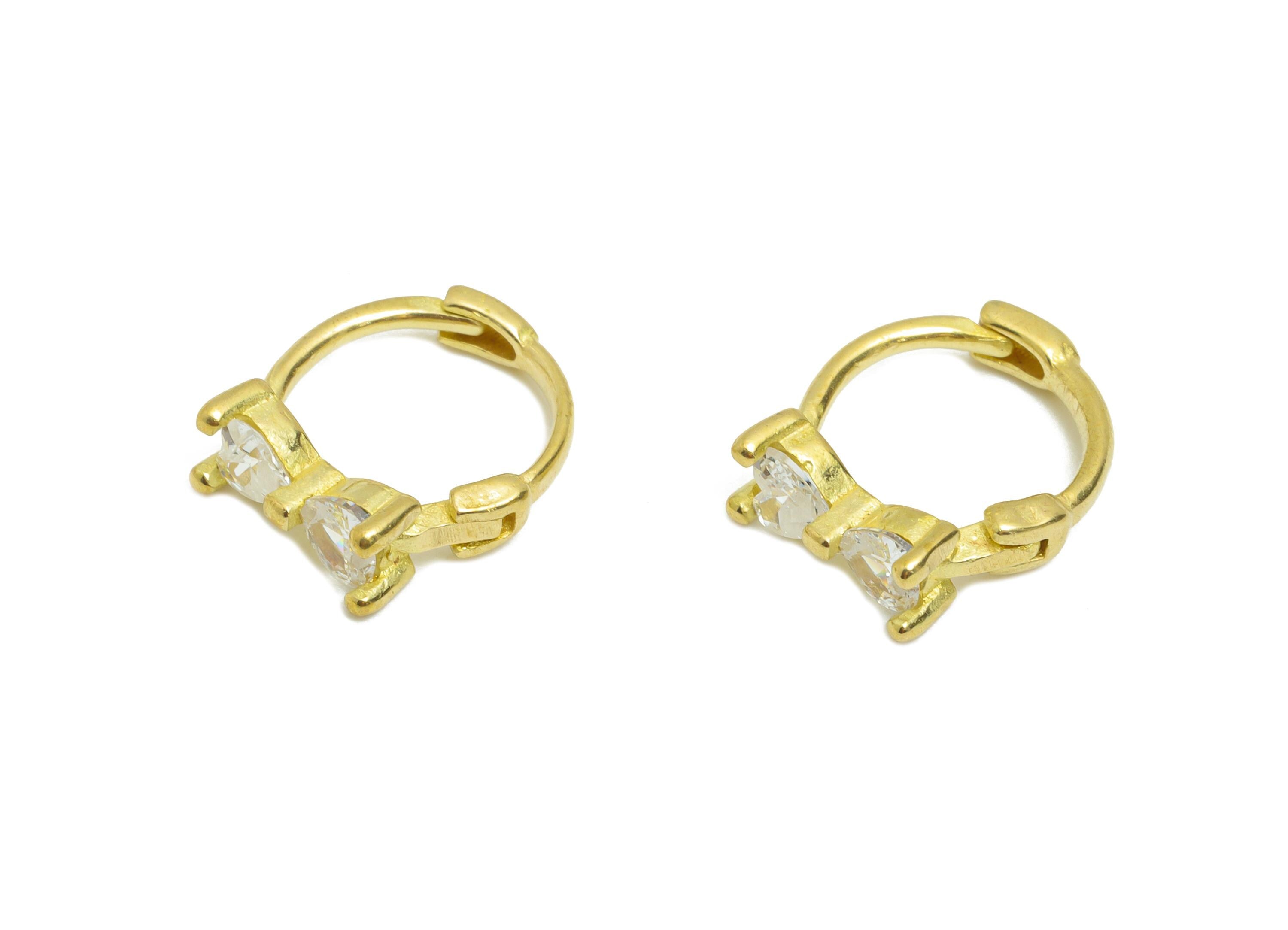 Brass CZ Bow Huggie Hoop Earring - Cute Raw Brass Bow Zircon Earring - Dainty Huggie Hoop Clasp - Earring Finding - 11.77x10x3.7mm - PP11264 - DOMEDBAZAAR